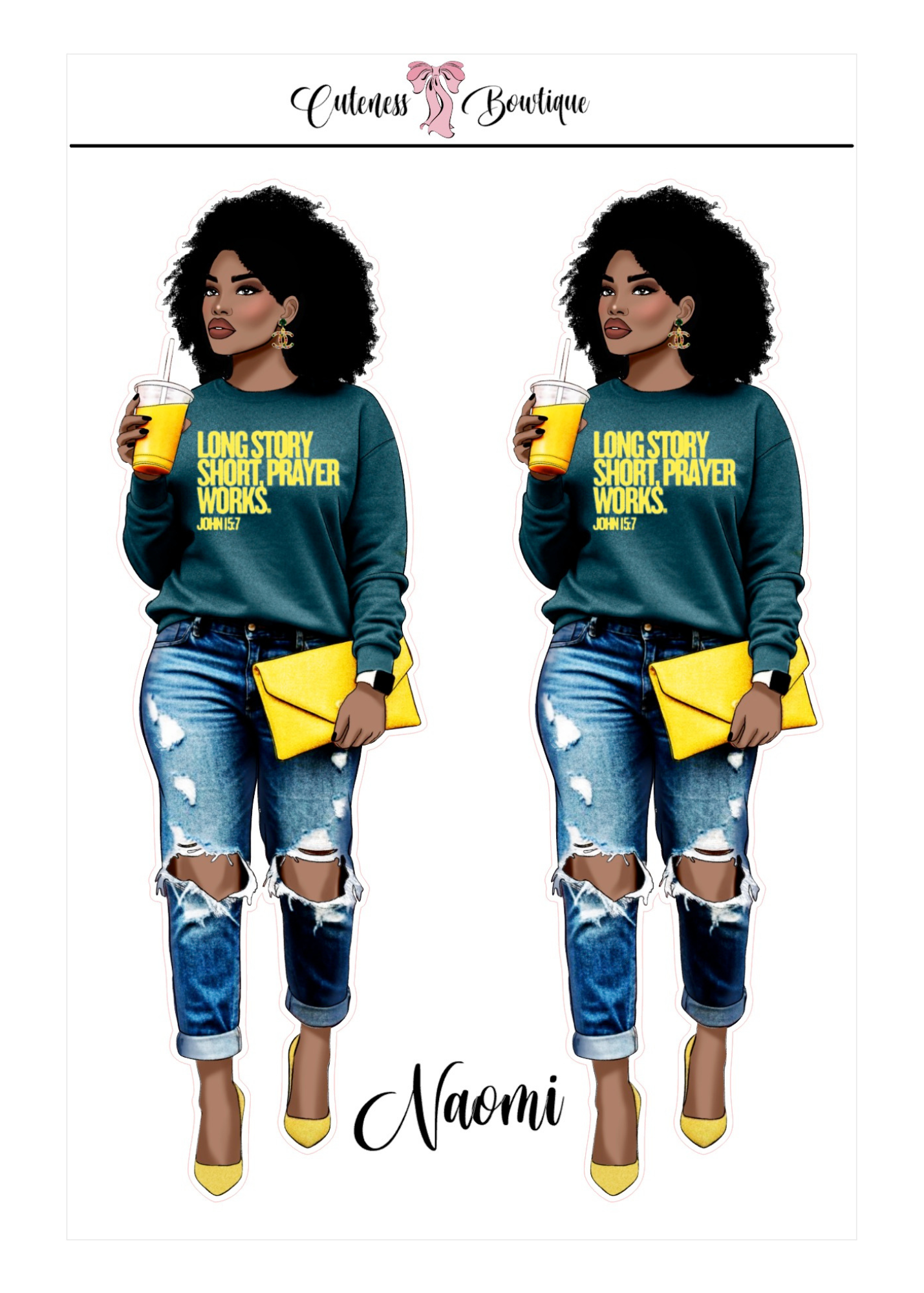 The  CUSTOM Cuteness Doll Collection Sticker Sheet | Cuteness Planner Stickers for Agendas, Planners, Notebooks, Dividers | DANNY, BLISSFUL, KIRK, NAOMI, NOELLE, XENA, TUCKER, NOVA