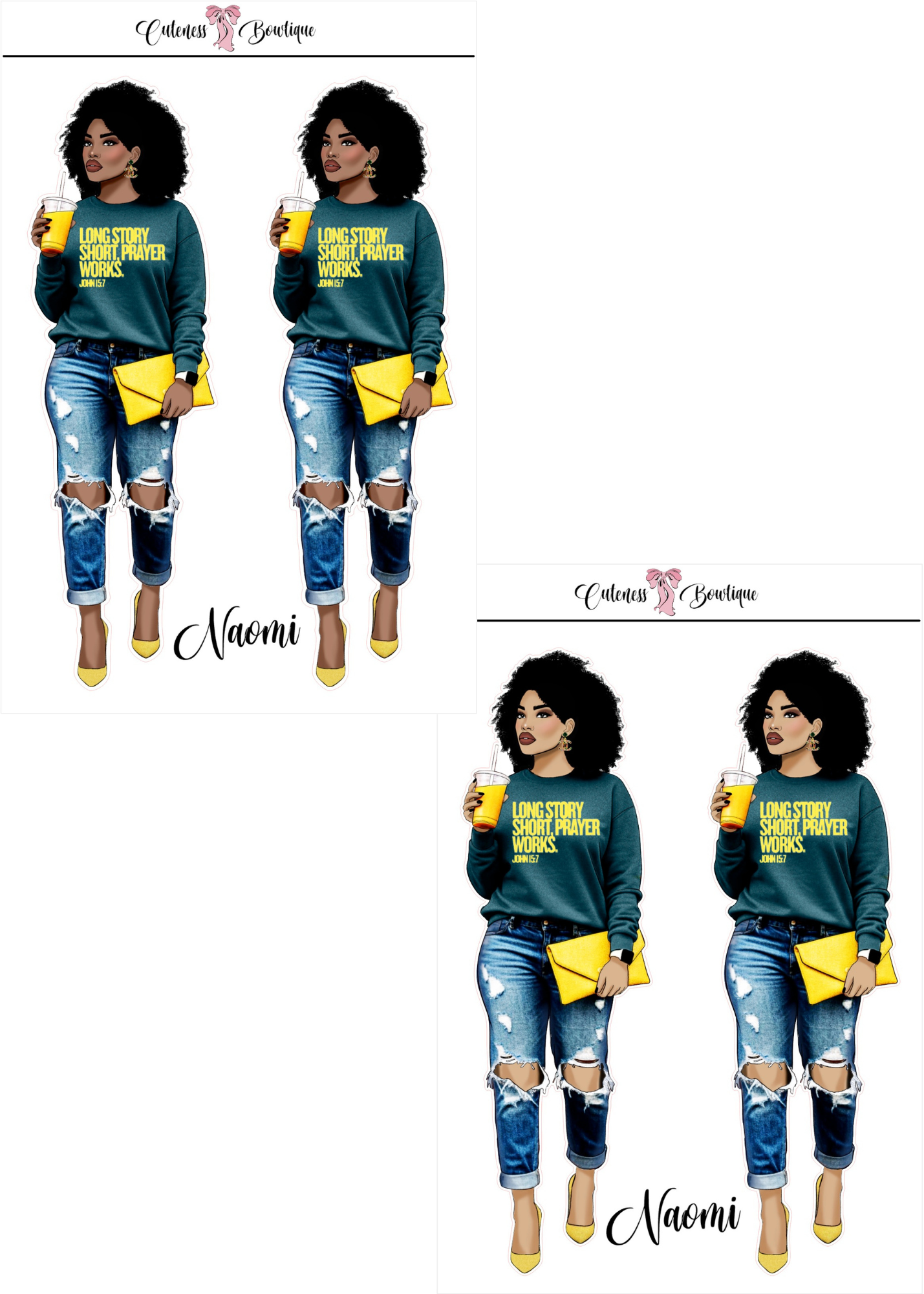 The  CUSTOM Cuteness Doll Collection Sticker Sheet | Cuteness Planner Stickers for Agendas, Planners, Notebooks, Dividers | DANNY, BLISSFUL, KIRK, NAOMI, NOELLE, XENA, TUCKER, NOVA