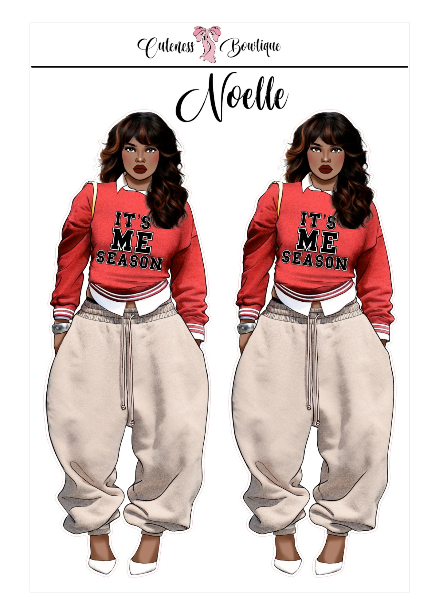 The  CUSTOM Cuteness Doll Collection Sticker Sheet | Cuteness Planner Stickers for Agendas, Planners, Notebooks, Dividers | DANNY, BLISSFUL, KIRK, NAOMI, NOELLE, XENA, TUCKER, NOVA