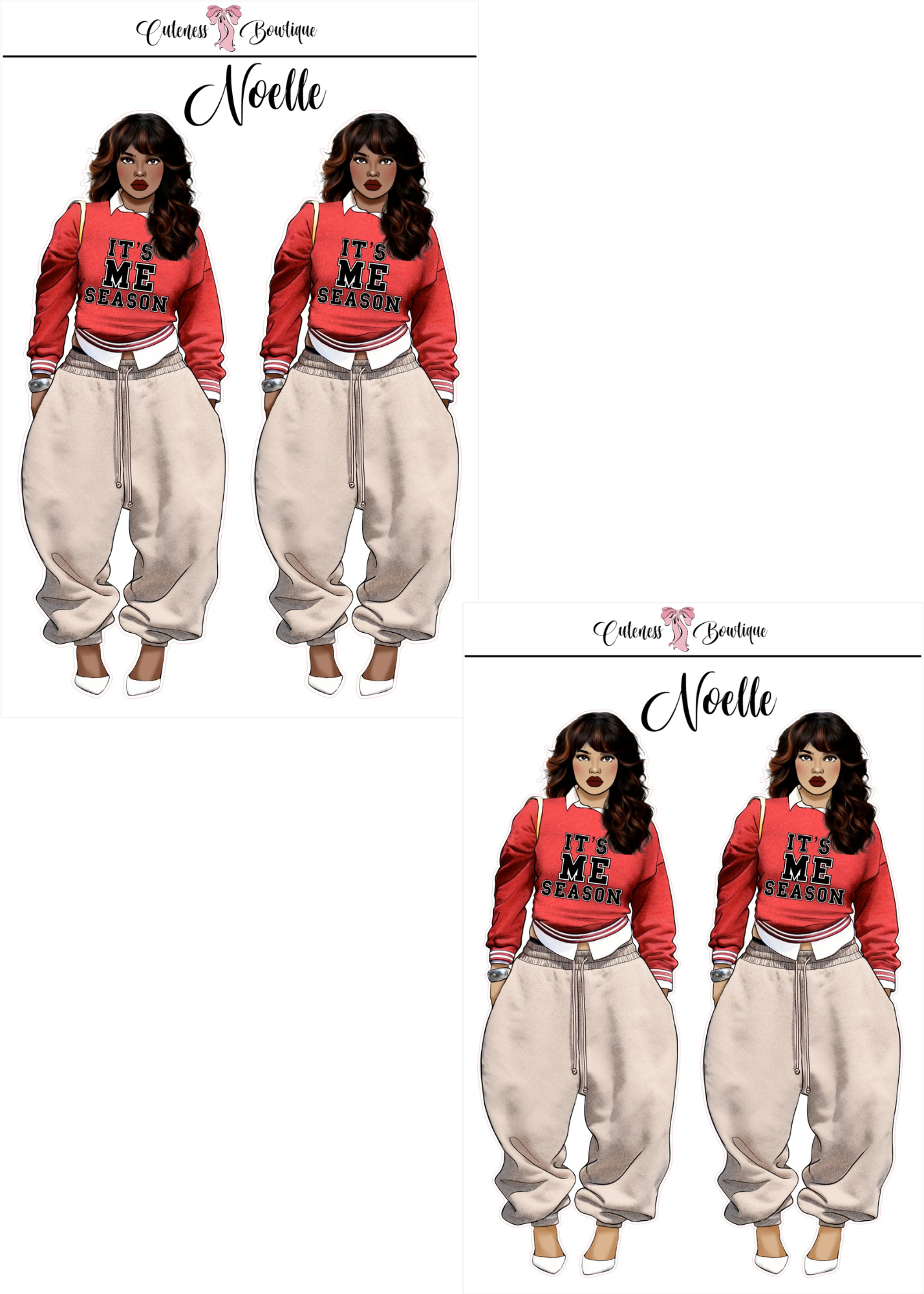 The  CUSTOM Cuteness Doll Collection Sticker Sheet | Cuteness Planner Stickers for Agendas, Planners, Notebooks, Dividers | DANNY, BLISSFUL, KIRK, NAOMI, NOELLE, XENA, TUCKER, NOVA