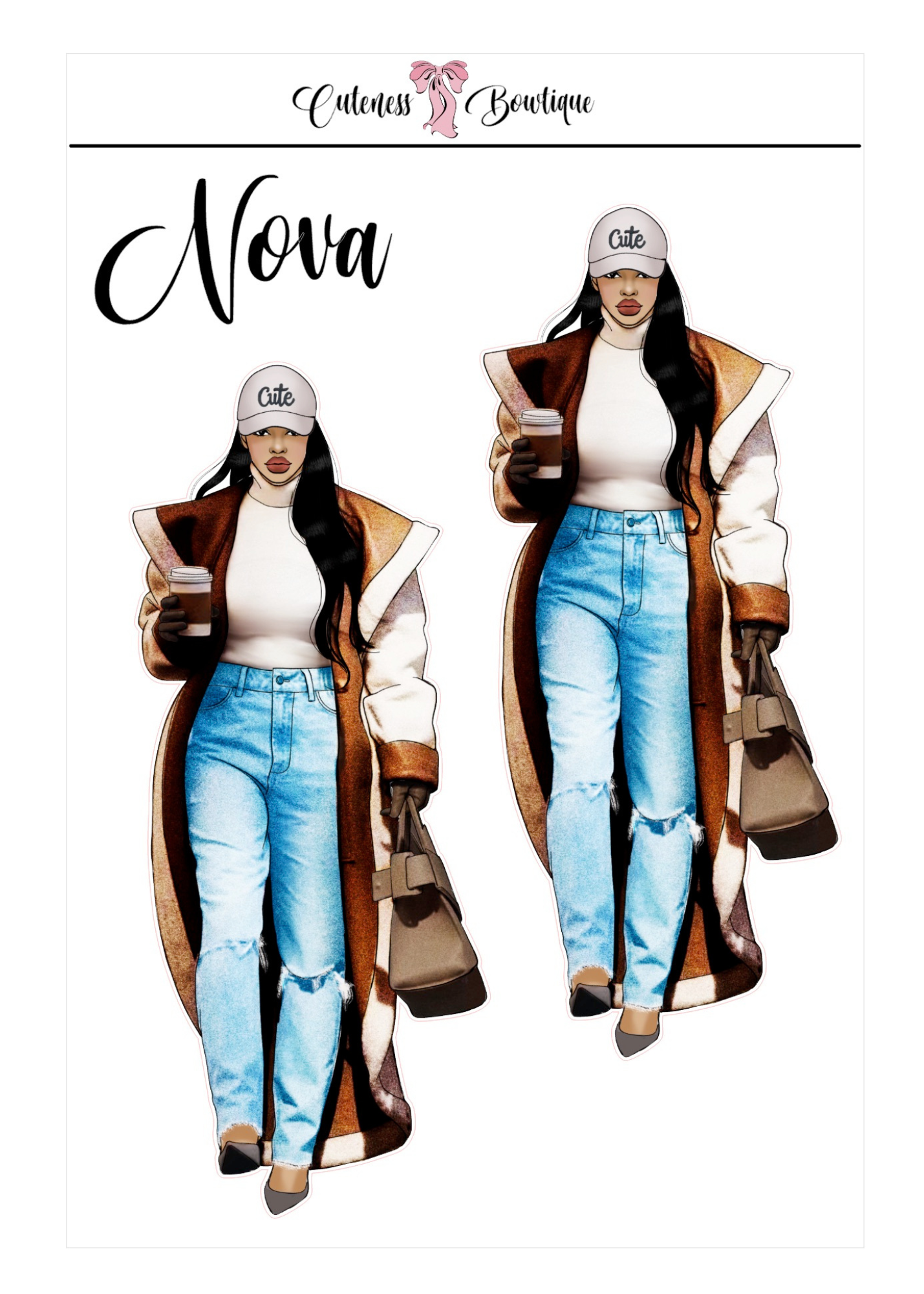 The  CUSTOM Cuteness Doll Collection Sticker Sheet | Cuteness Planner Stickers for Agendas, Planners, Notebooks, Dividers | DANNY, BLISSFUL, KIRK, NAOMI, NOELLE, XENA, TUCKER, NOVA