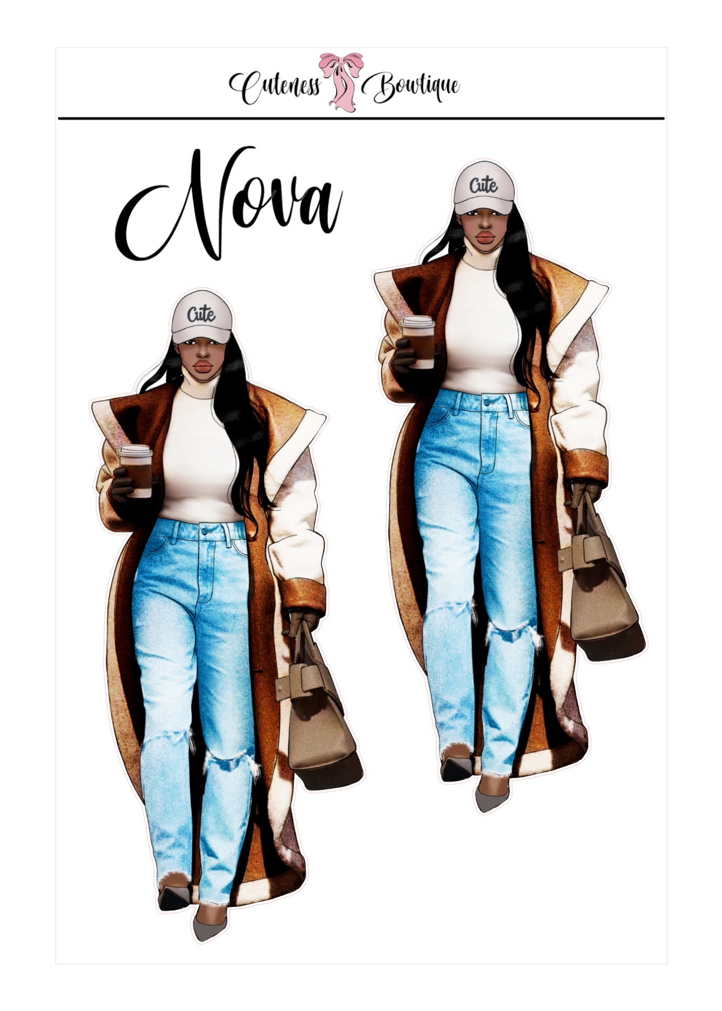 The  CUSTOM Cuteness Doll Collection Sticker Sheet | Cuteness Planner Stickers for Agendas, Planners, Notebooks, Dividers | DANNY, BLISSFUL, KIRK, NAOMI, NOELLE, XENA, TUCKER, NOVA