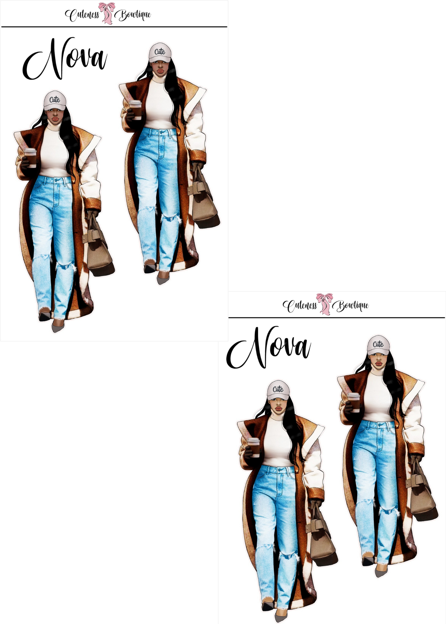 The  CUSTOM Cuteness Doll Collection Sticker Sheet | Cuteness Planner Stickers for Agendas, Planners, Notebooks, Dividers | DANNY, BLISSFUL, KIRK, NAOMI, NOELLE, XENA, TUCKER, NOVA