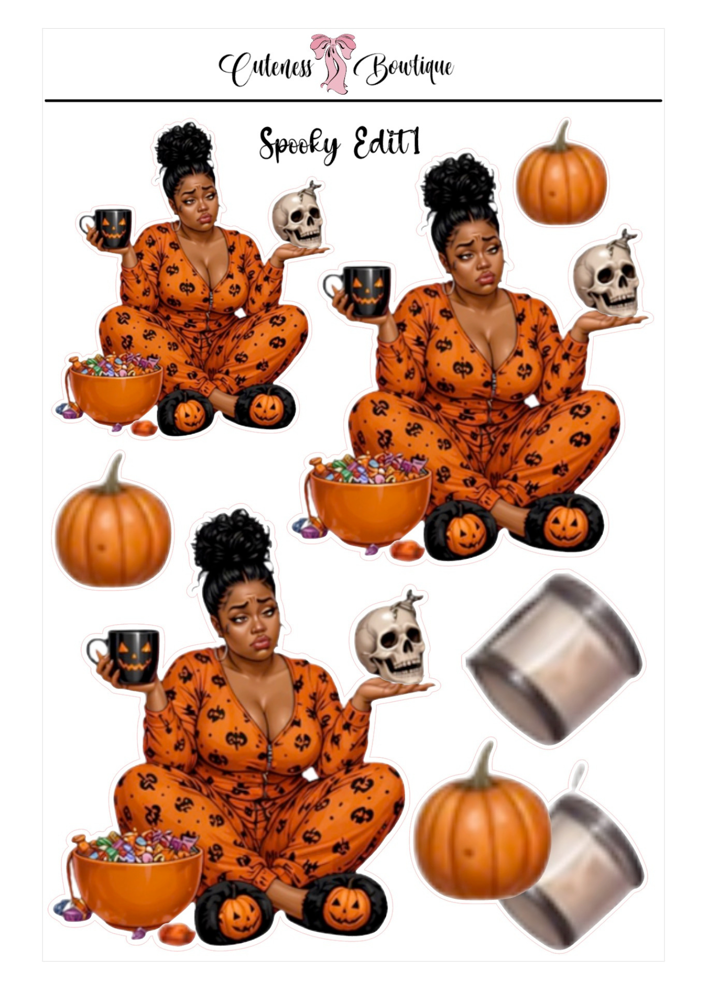 The Cuteness Doll Collection Sticker Sheet | Cuteness Planner Stickers for Agendas, Planners, Notebooks, Dividers |  SPOOKY EDIT
