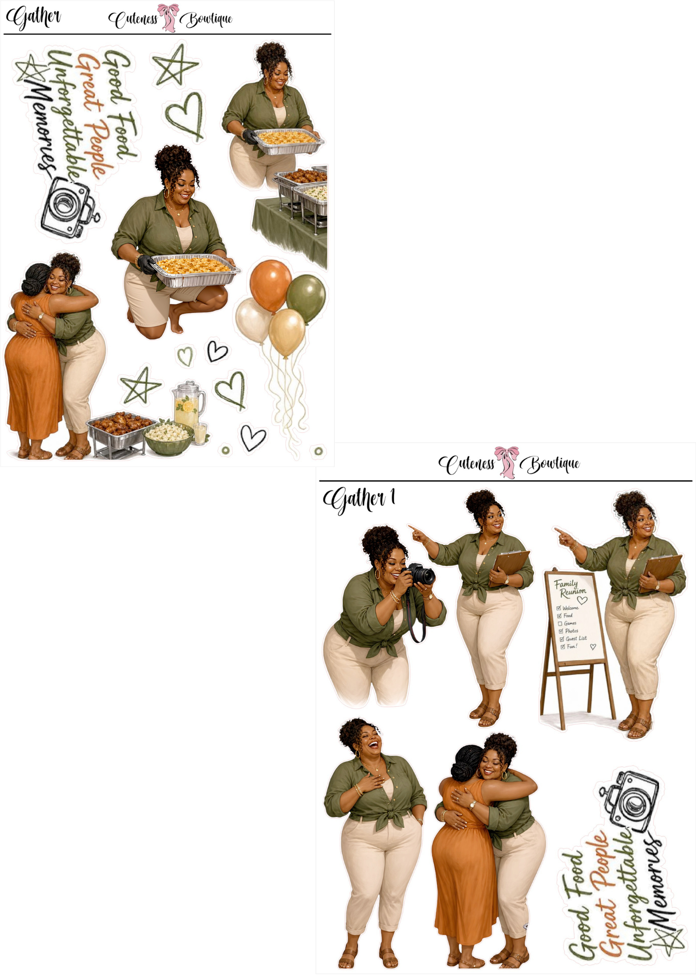 Cuteness Doll Collection Sticker Sheet | Cuteness Planner Stickers for Agendas, Planners, Notebooks, Dividers | GATHER