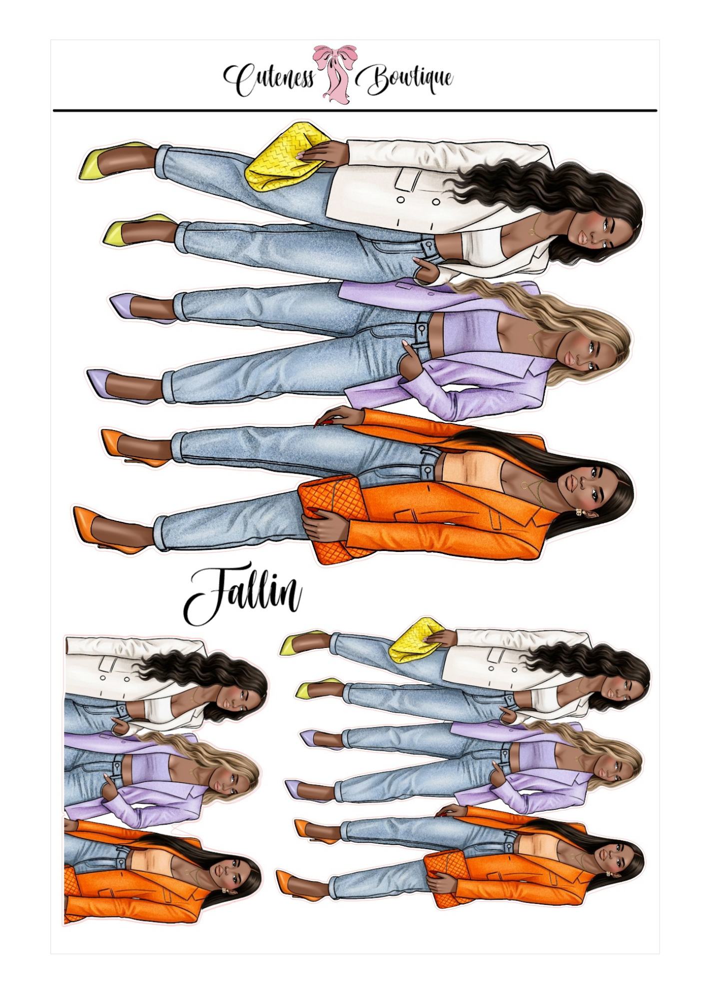 The  CUSTOM Cuteness Doll Collection Sticker Sheet | Cuteness Planner Stickers for Agendas, Planners, Notebooks, Dividers | CHELSEA  CONNOR  DOUG  DONTE  FALLIN  JOHNAHAN  PERCY  TYRIQ