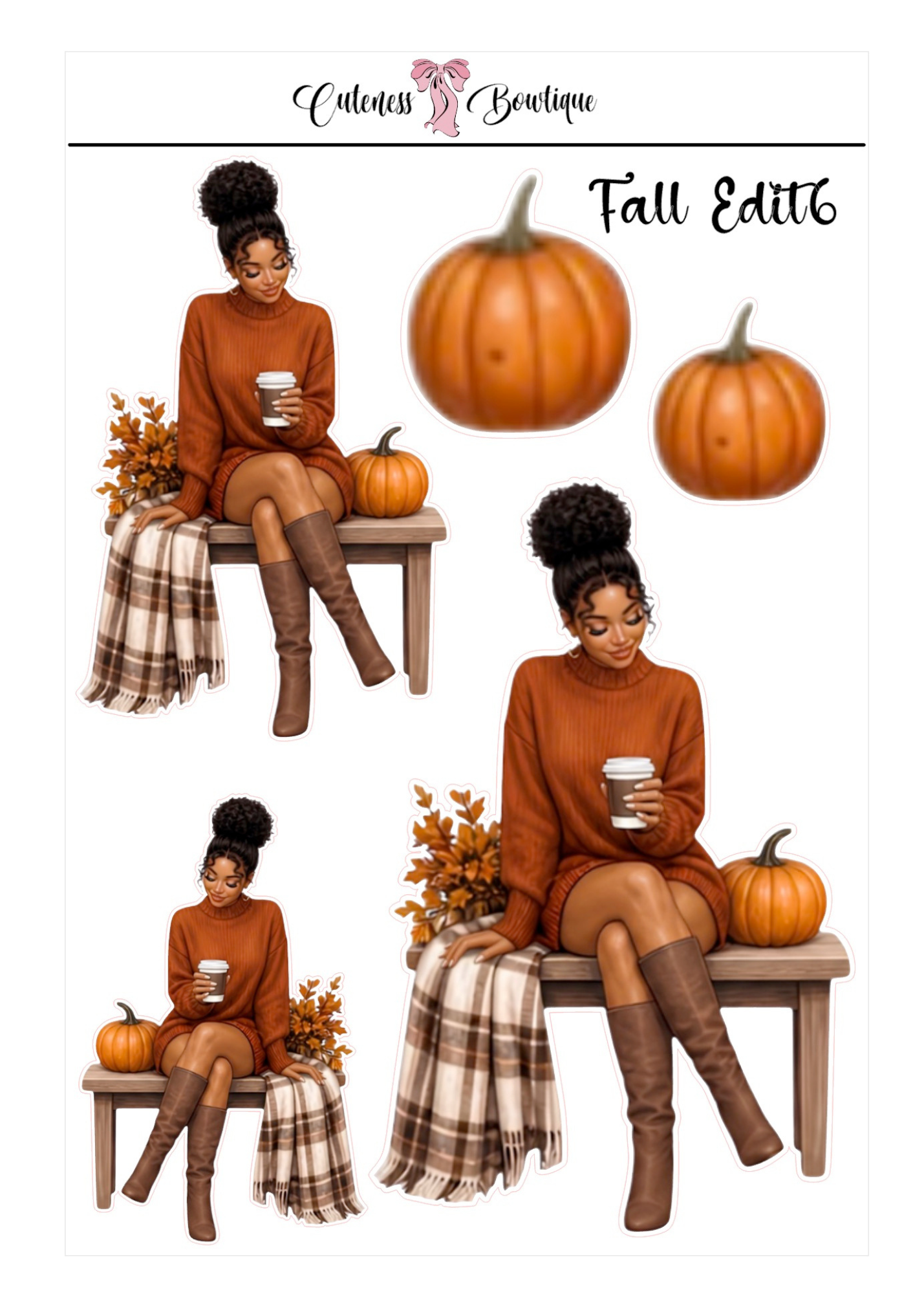 The Cuteness Doll Collection Sticker Sheet | Cuteness Planner Stickers for Agendas, Planners, Notebooks, Dividers | FALL EDIT