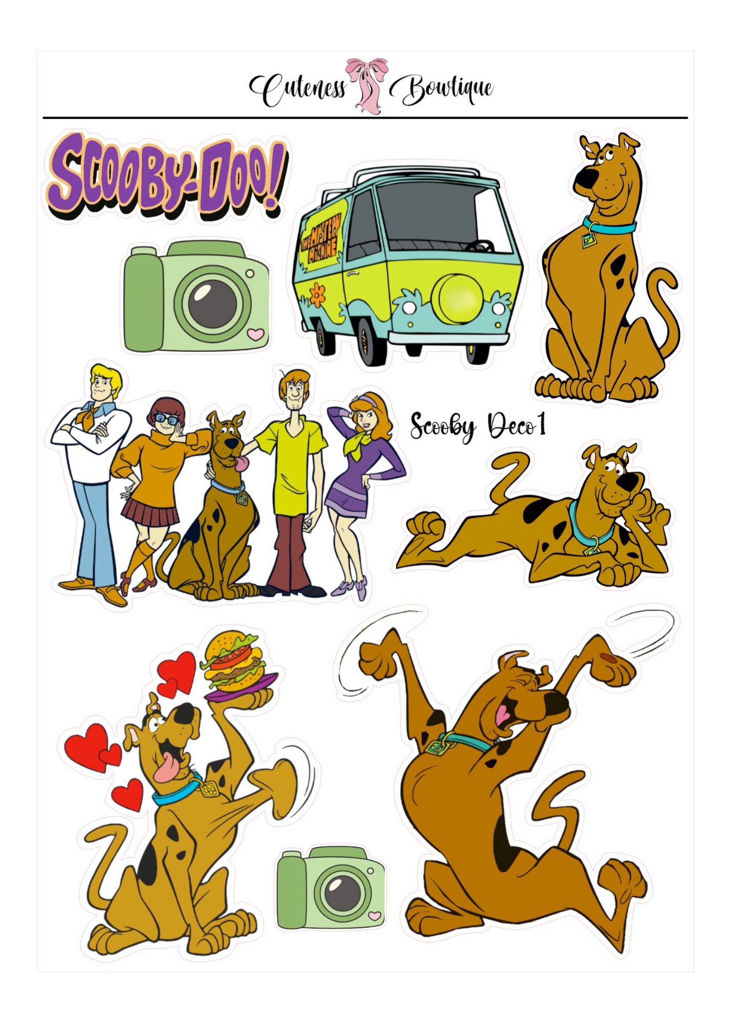 The Cuteness Journaling  Sticker Sheet | Cuteness Planner Stickers for Agendas, Planners, Notebooks, Dividers | SCOOBY