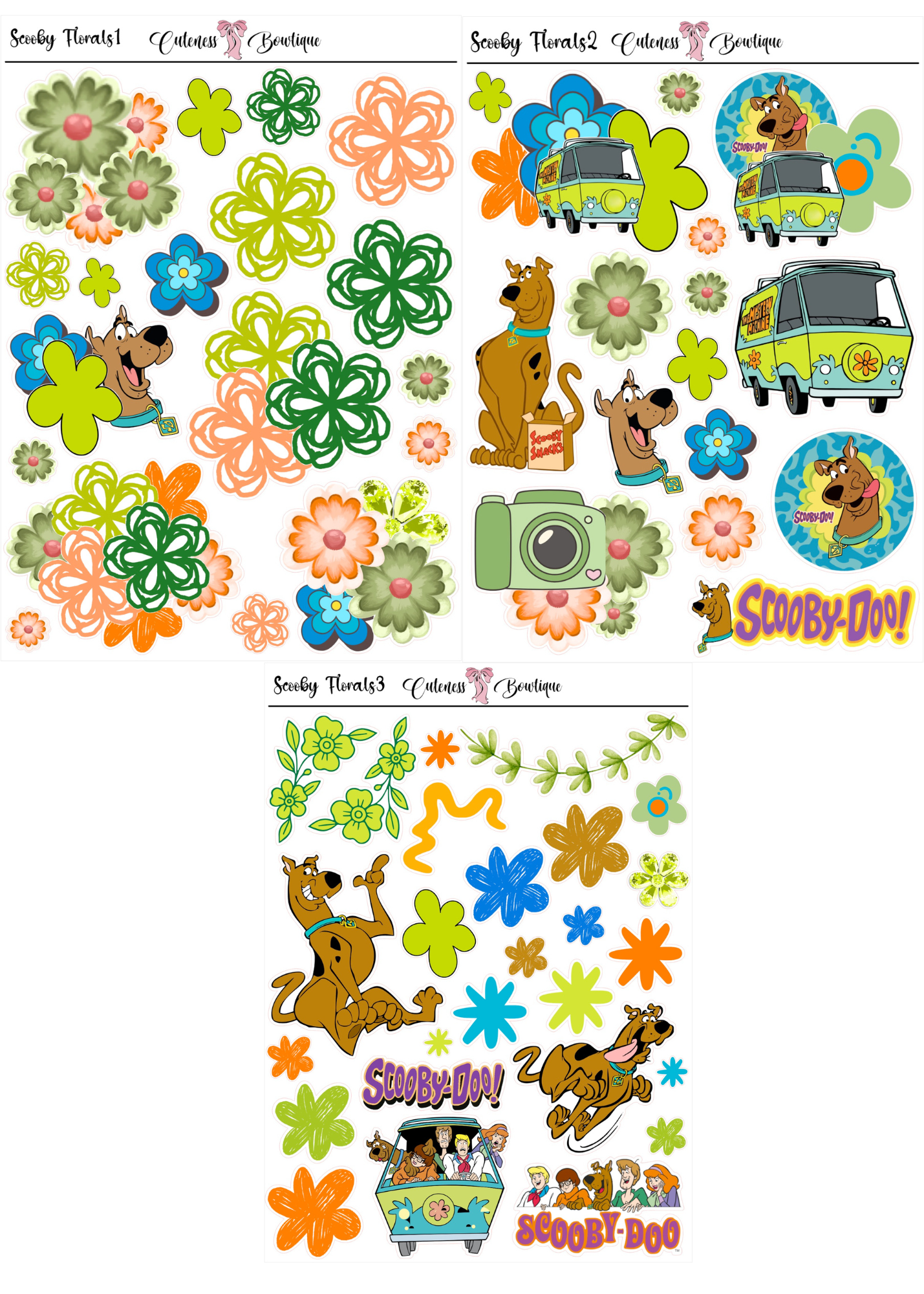 The Cuteness Journaling  Sticker Sheet | Cuteness Planner Stickers for Agendas, Planners, Notebooks, Dividers | SCOOBY