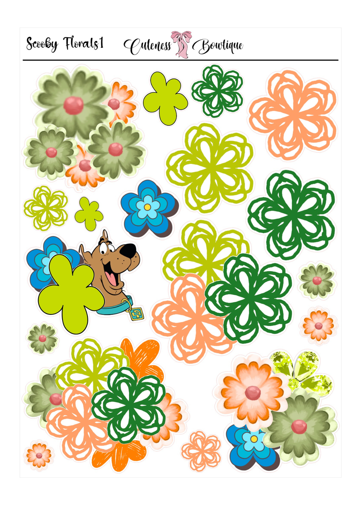 The Cuteness Journaling  Sticker Sheet | Cuteness Planner Stickers for Agendas, Planners, Notebooks, Dividers | SCOOBY