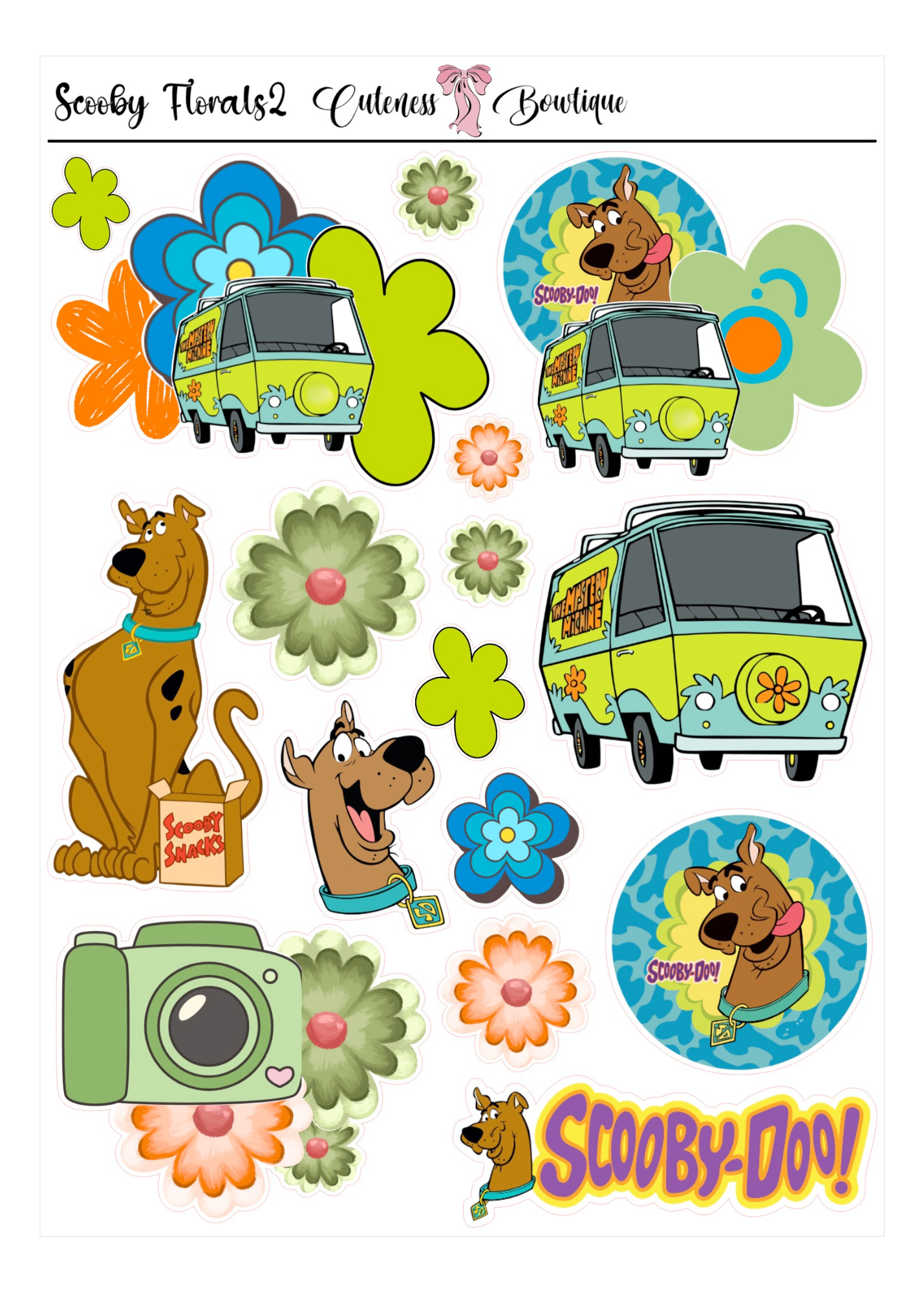 The Cuteness Journaling  Sticker Sheet | Cuteness Planner Stickers for Agendas, Planners, Notebooks, Dividers | SCOOBY