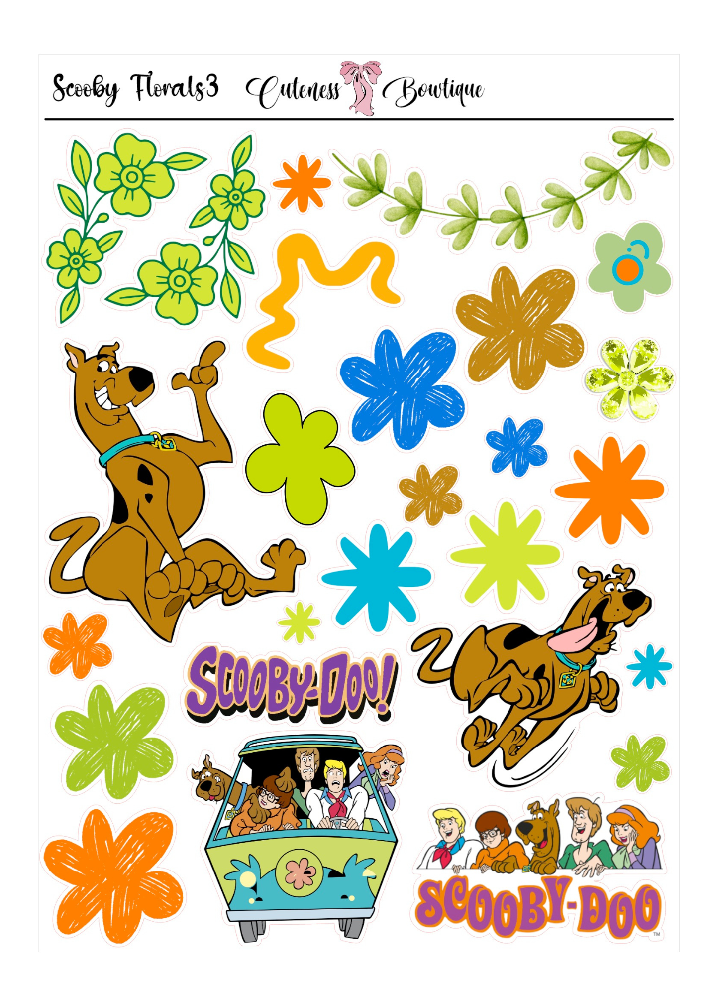 The Cuteness Journaling  Sticker Sheet | Cuteness Planner Stickers for Agendas, Planners, Notebooks, Dividers | SCOOBY