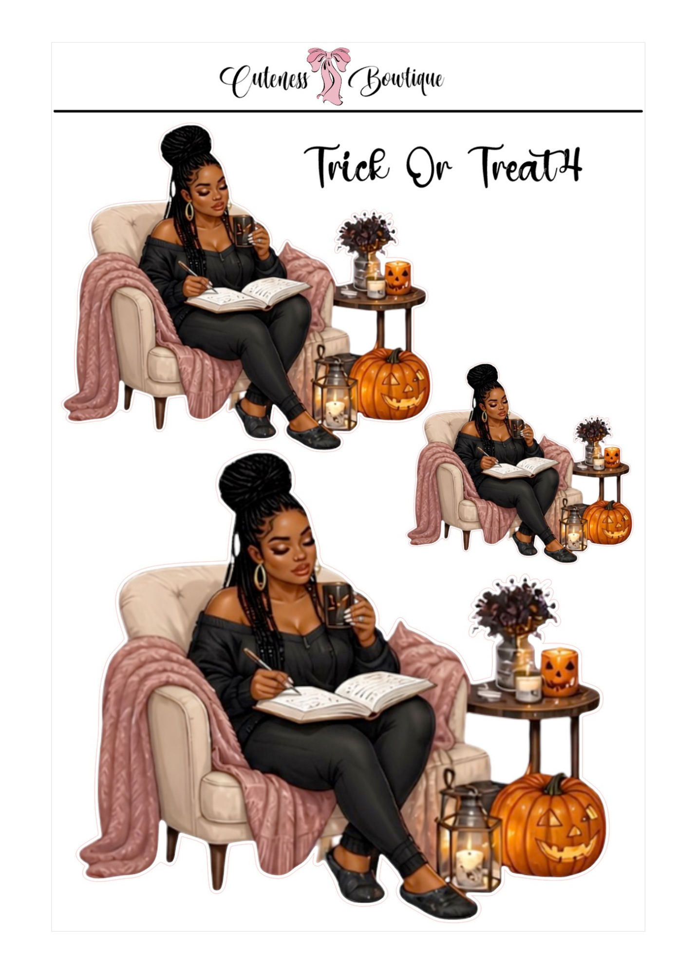 The Cuteness Doll Collection Sticker Sheet | Cuteness Planner Stickers for Agendas, Planners, Notebooks, Dividers | TRICK OR TREAT