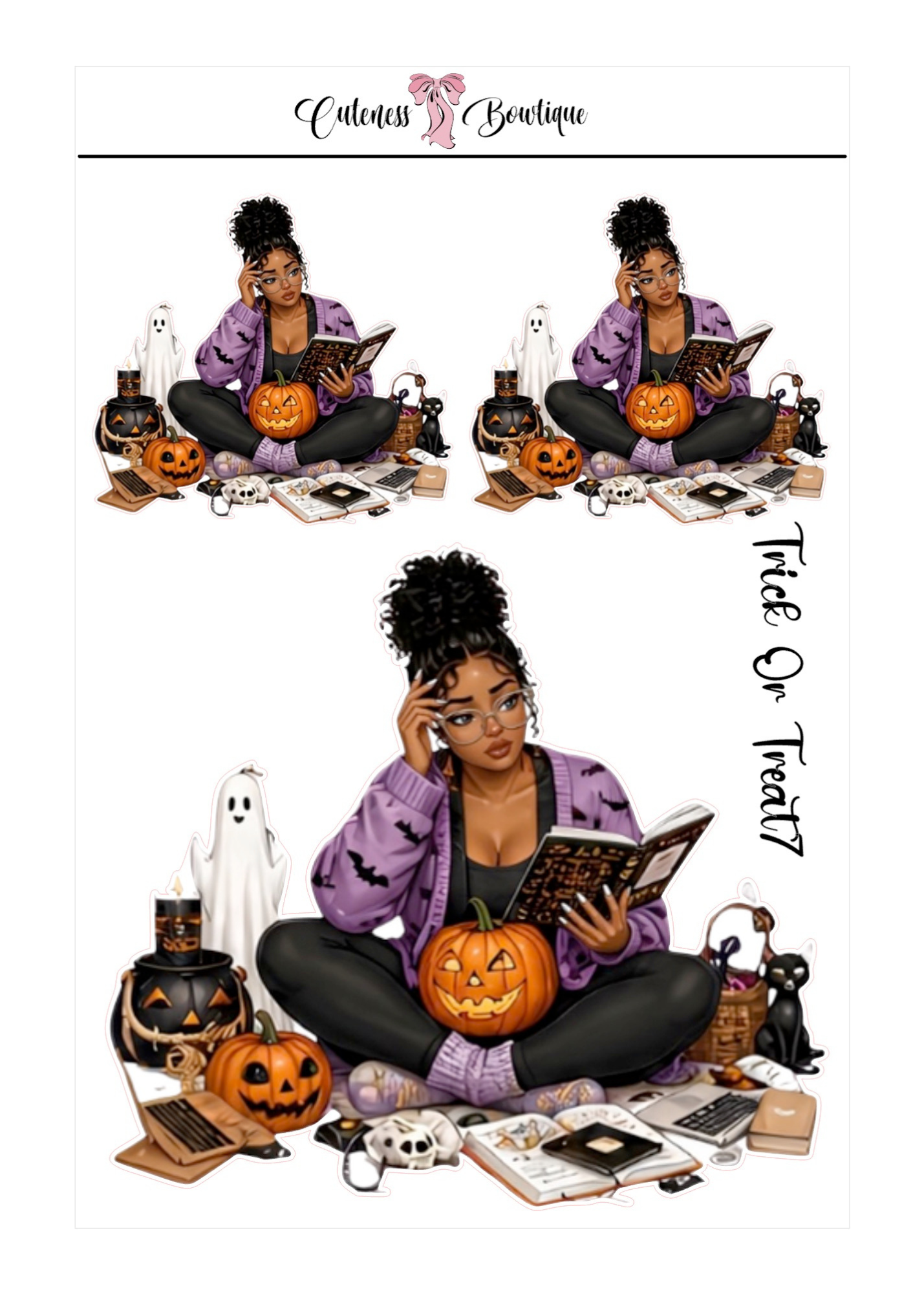 The Cuteness Doll Collection Sticker Sheet | Cuteness Planner Stickers for Agendas, Planners, Notebooks, Dividers | TRICK OR TREAT