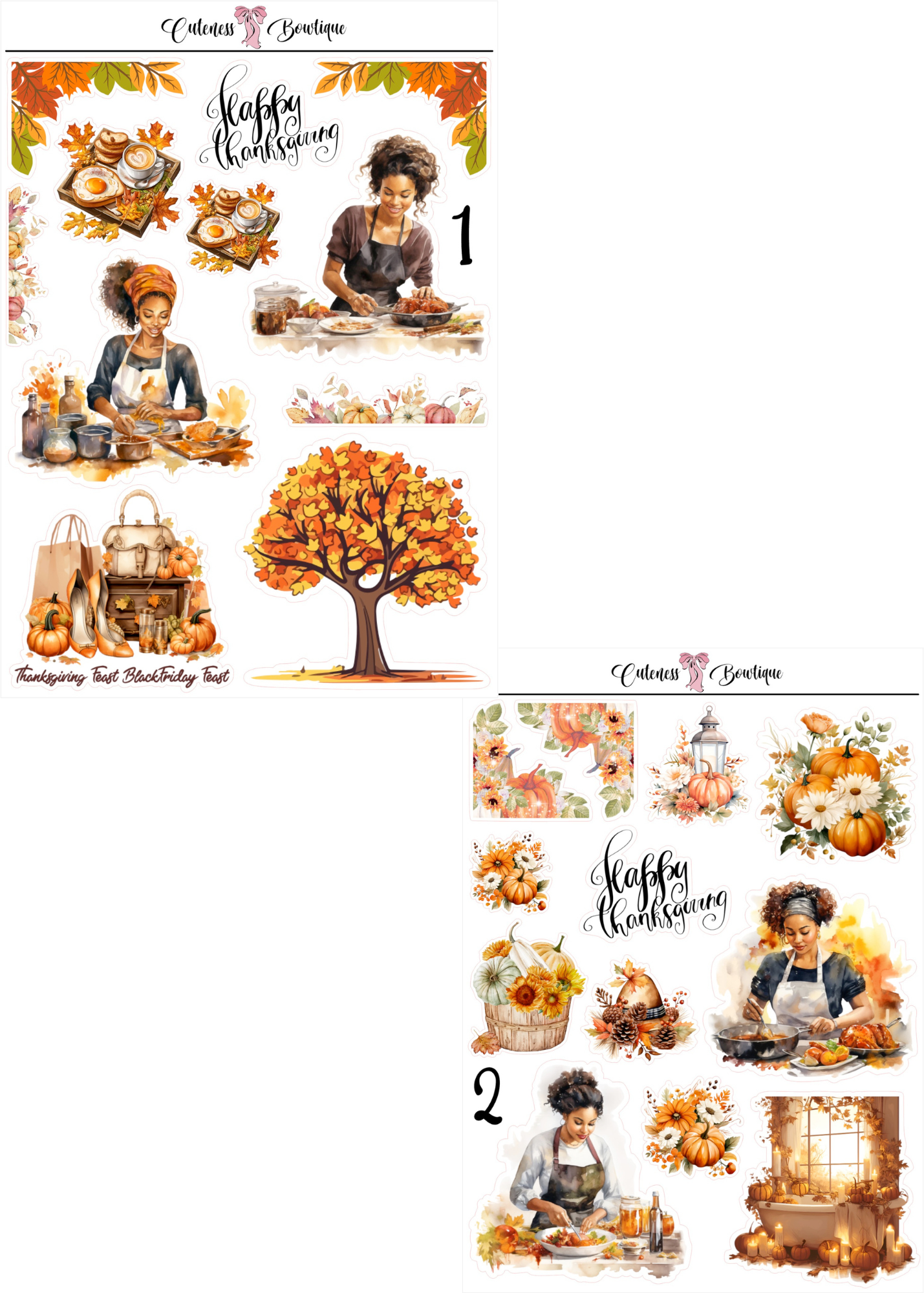 The Cuteness Journaling  Sticker Sheet | Cuteness Planner Stickers for Agendas, Planners, Notebooks, Dividers | THANKSGIVING