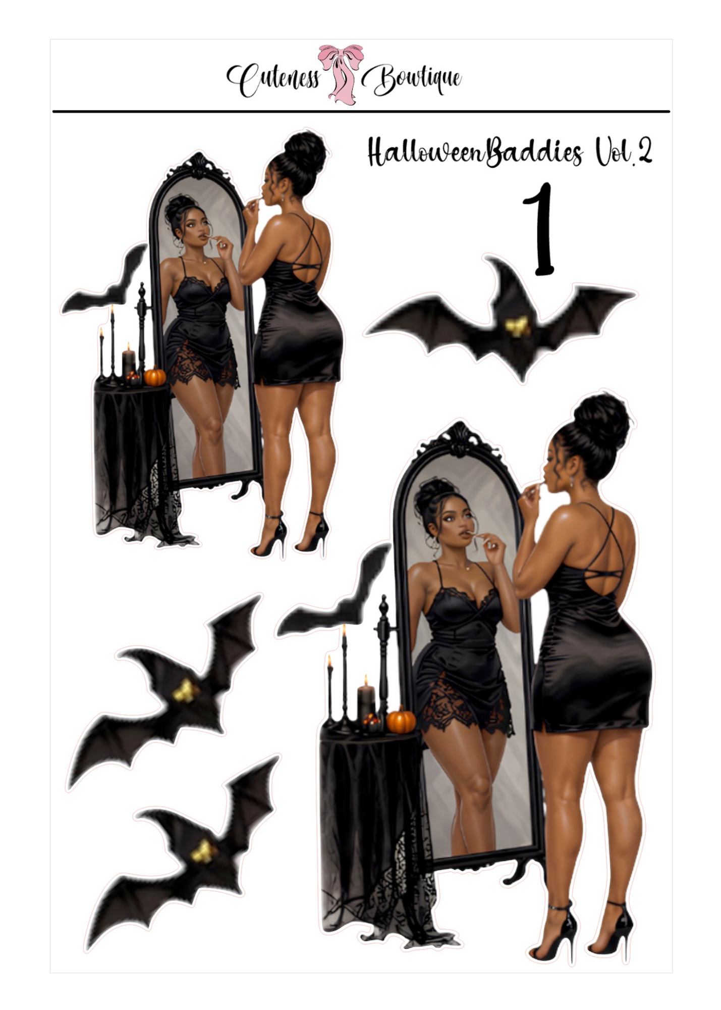 Cuteness Doll Collection Sticker Sheet | Cuteness Planner Stickers for Agendas, Planners, Notebooks, Dividers | HALLOWEEN BADDIES VOL.2