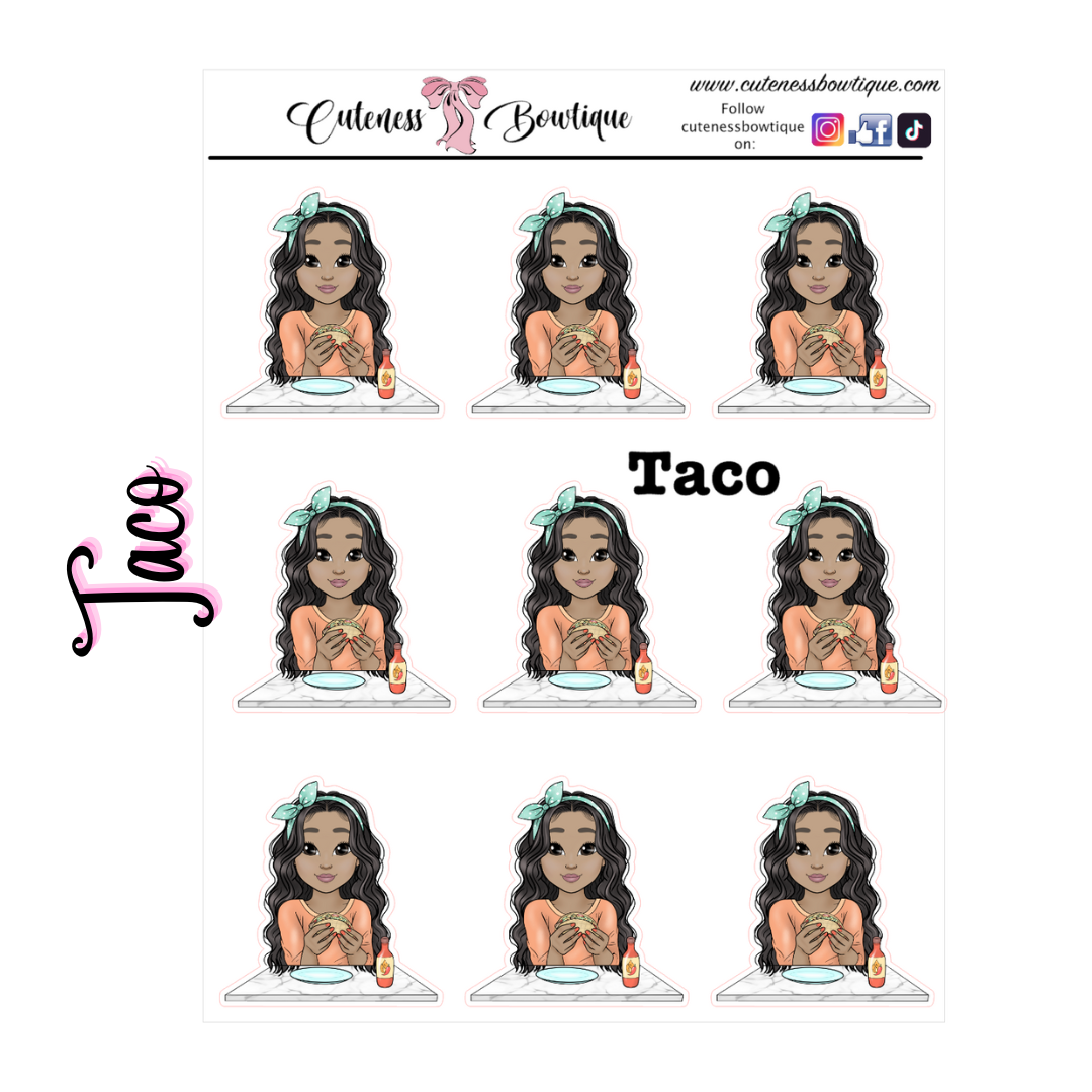 The Cutie Line Icon Sticker Sheet | Cuteness Planner Stickers for Agendas, Planners, Notebooks, Dividers | CUTIE PIE TACO