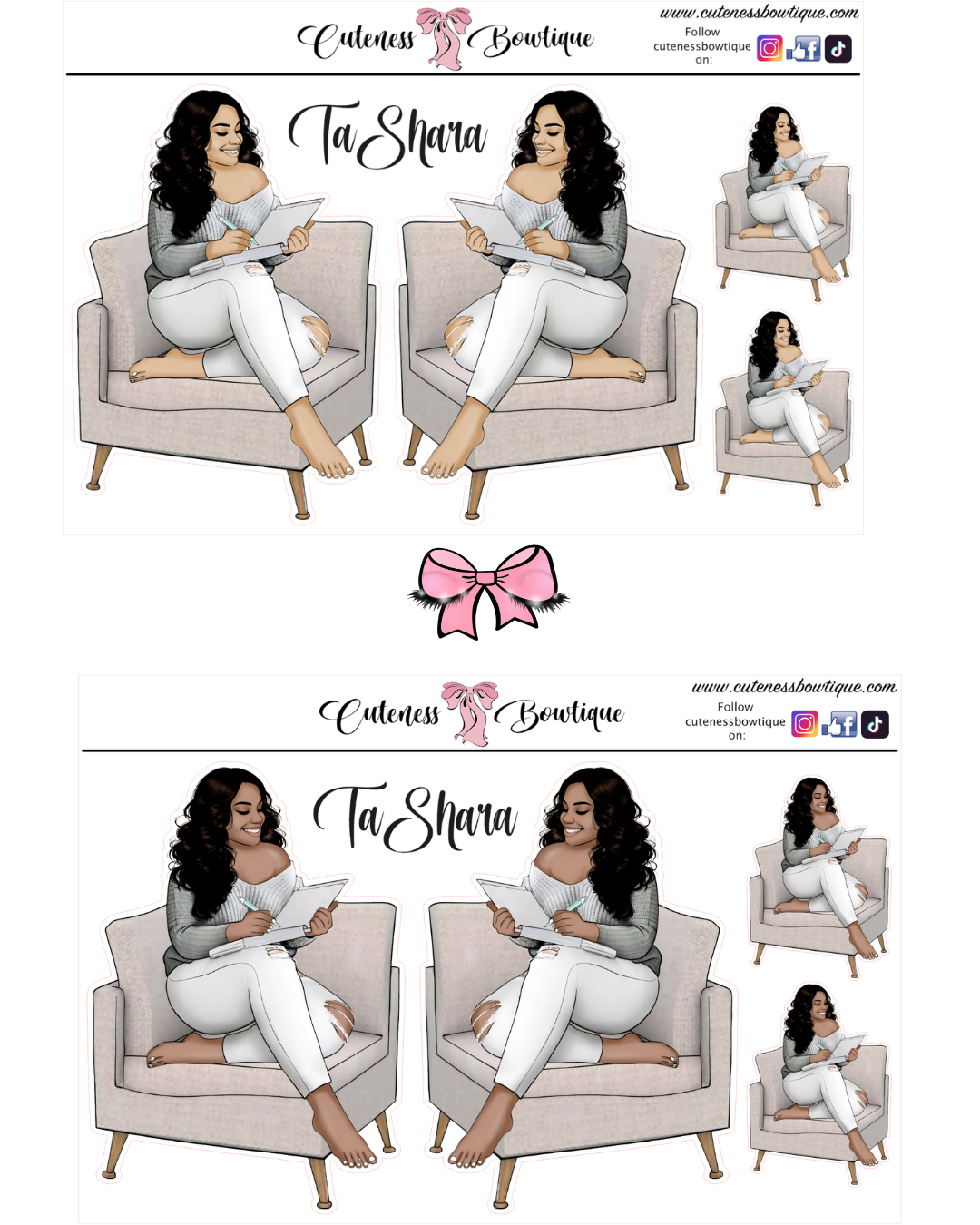 The  CUSTOM Cuteness Doll Collection Sticker Sheet | Cuteness Planner Stickers for Agendas, Planners, Notebooks, Dividers | TASHARA