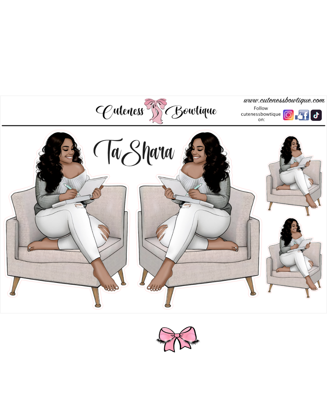 The  CUSTOM Cuteness Doll Collection Sticker Sheet | Cuteness Planner Stickers for Agendas, Planners, Notebooks, Dividers | TASHARA