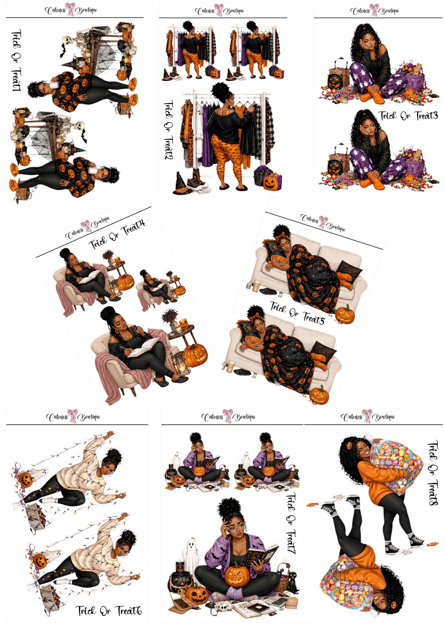 The Cuteness Doll Collection Sticker Sheet | Cuteness Planner Stickers for Agendas, Planners, Notebooks, Dividers | TRICK OR TREAT