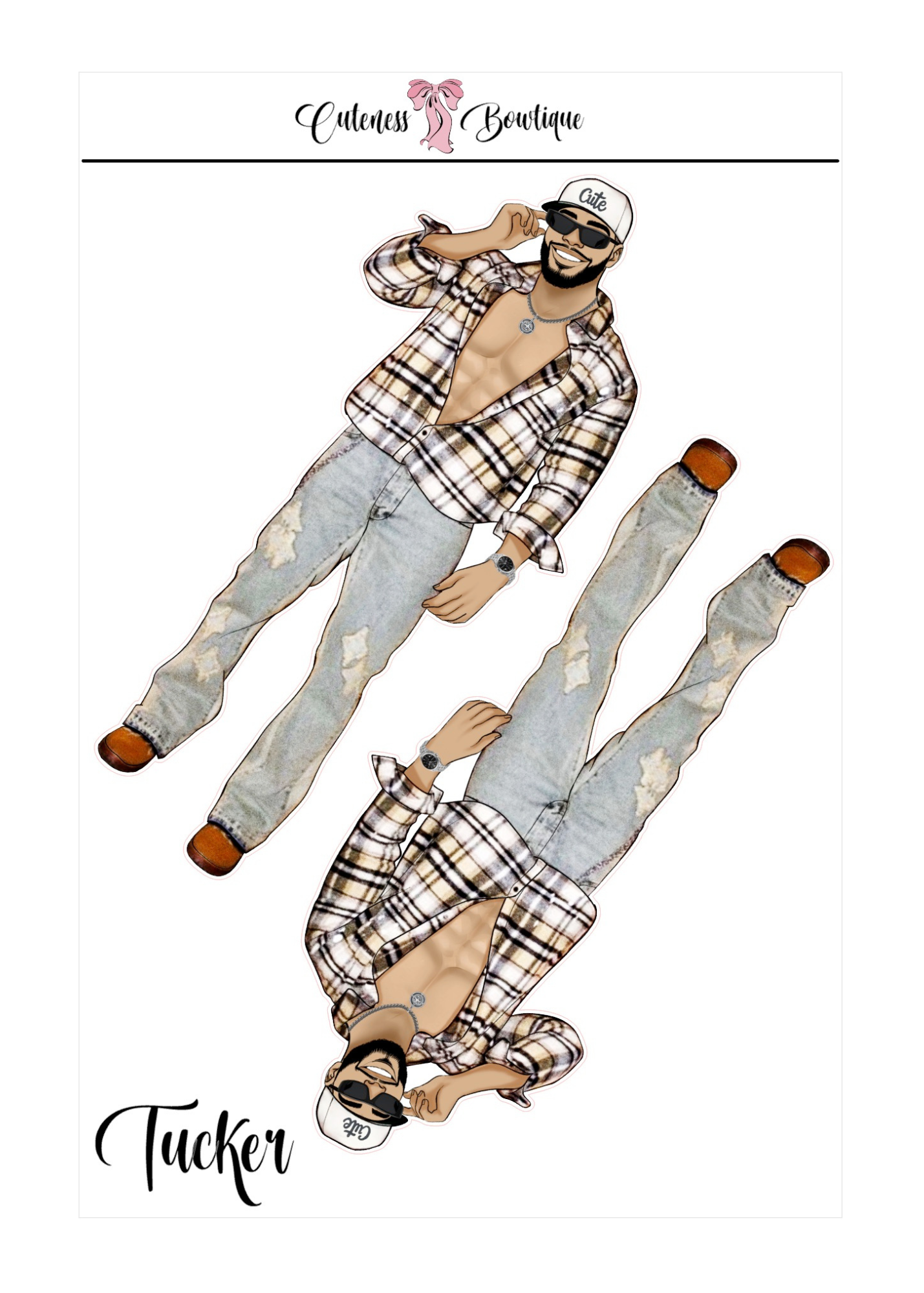 The  CUSTOM Cuteness Doll Collection Sticker Sheet | Cuteness Planner Stickers for Agendas, Planners, Notebooks, Dividers | DANNY, BLISSFUL, KIRK, NAOMI, NOELLE, XENA, TUCKER, NOVA