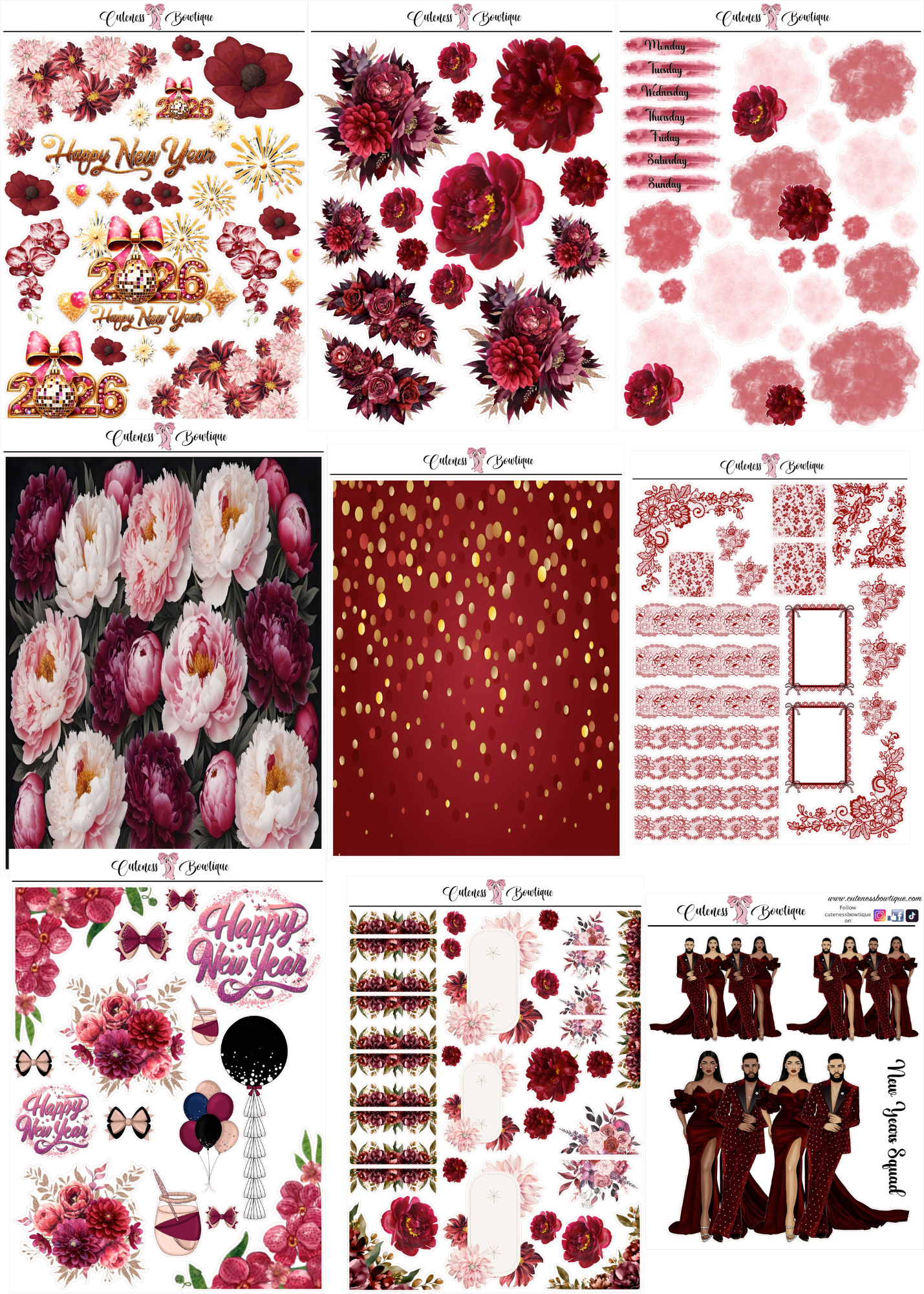 The Cuteness Journaling  Sticker Sheet | Cuteness Planner Stickers for Agendas, Planners, Notebooks, Dividers |