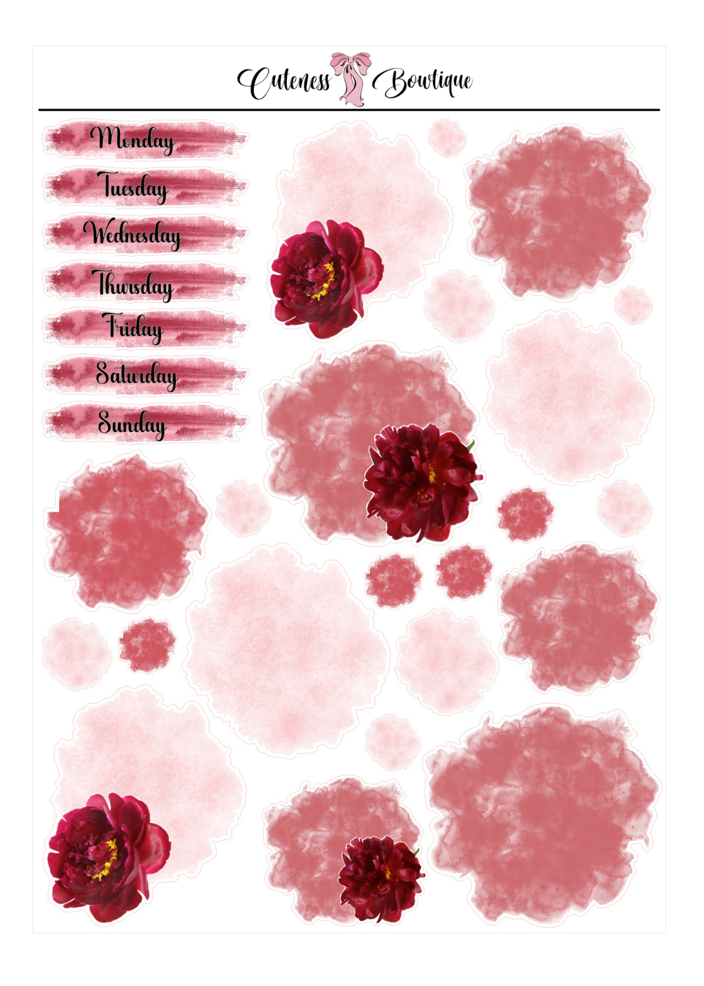 The Cuteness Journaling  Sticker Sheet | Cuteness Planner Stickers for Agendas, Planners, Notebooks, Dividers |