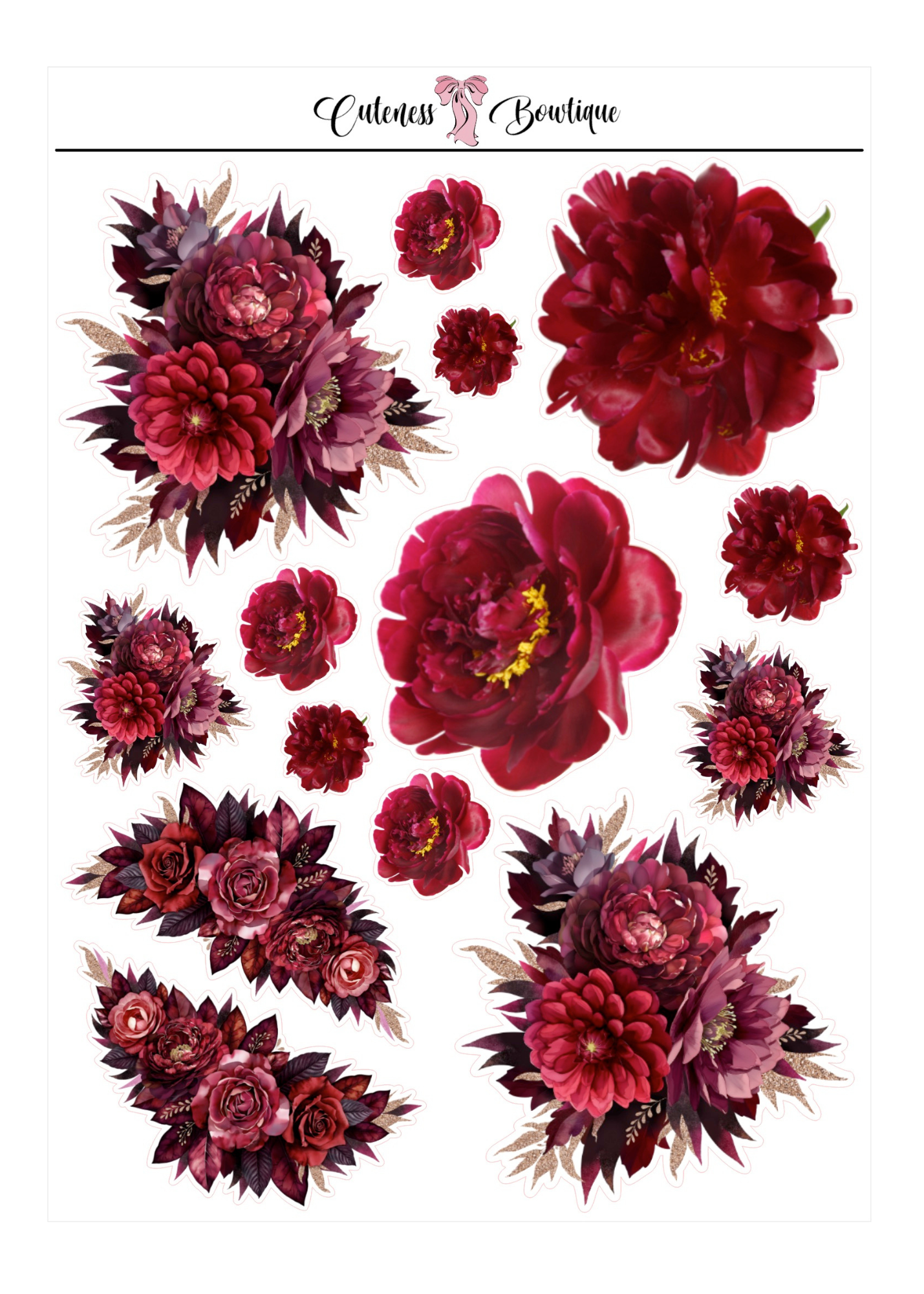 The Cuteness Journaling  Sticker Sheet | Cuteness Planner Stickers for Agendas, Planners, Notebooks, Dividers |