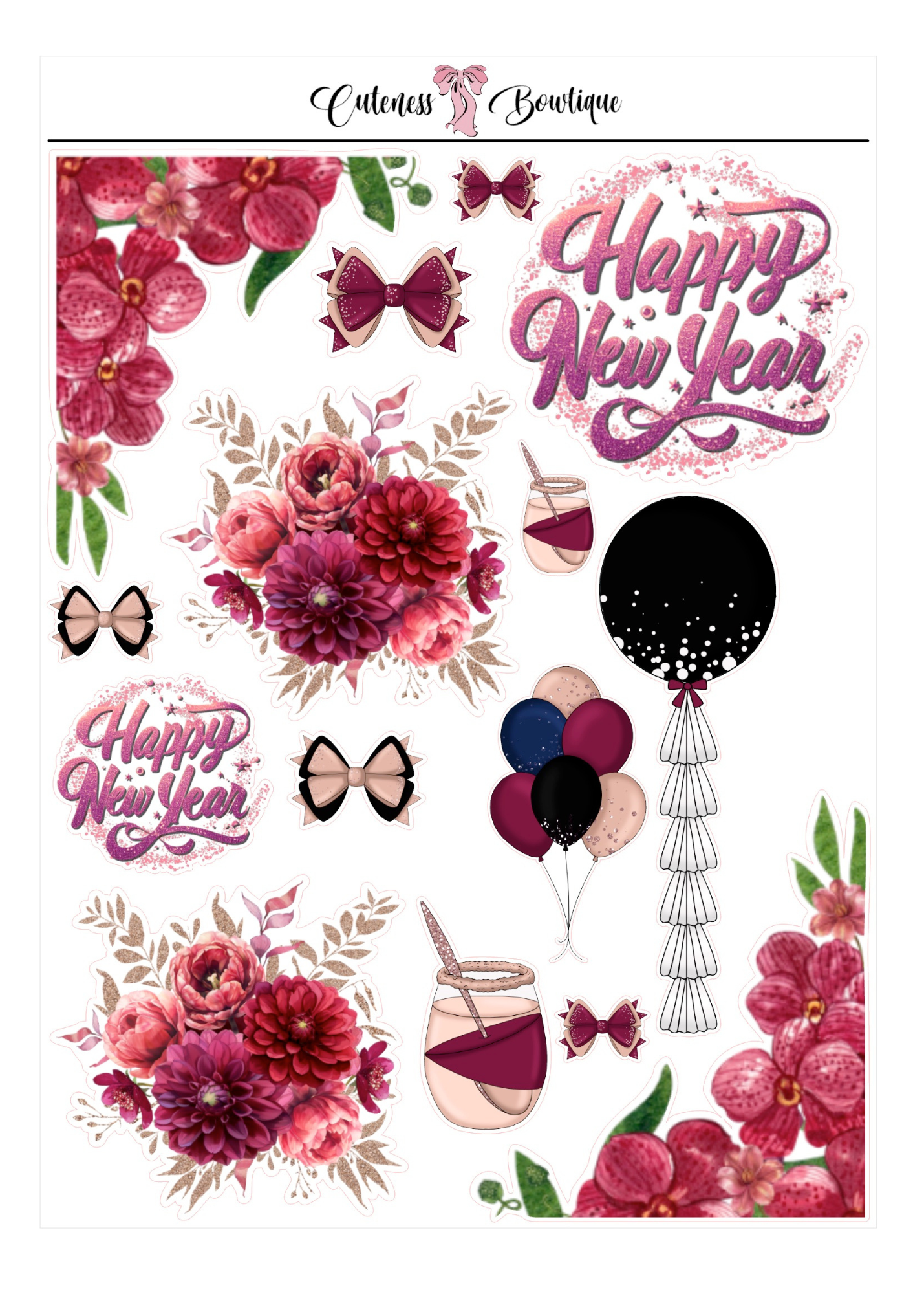 The Cuteness Journaling  Sticker Sheet | Cuteness Planner Stickers for Agendas, Planners, Notebooks, Dividers |