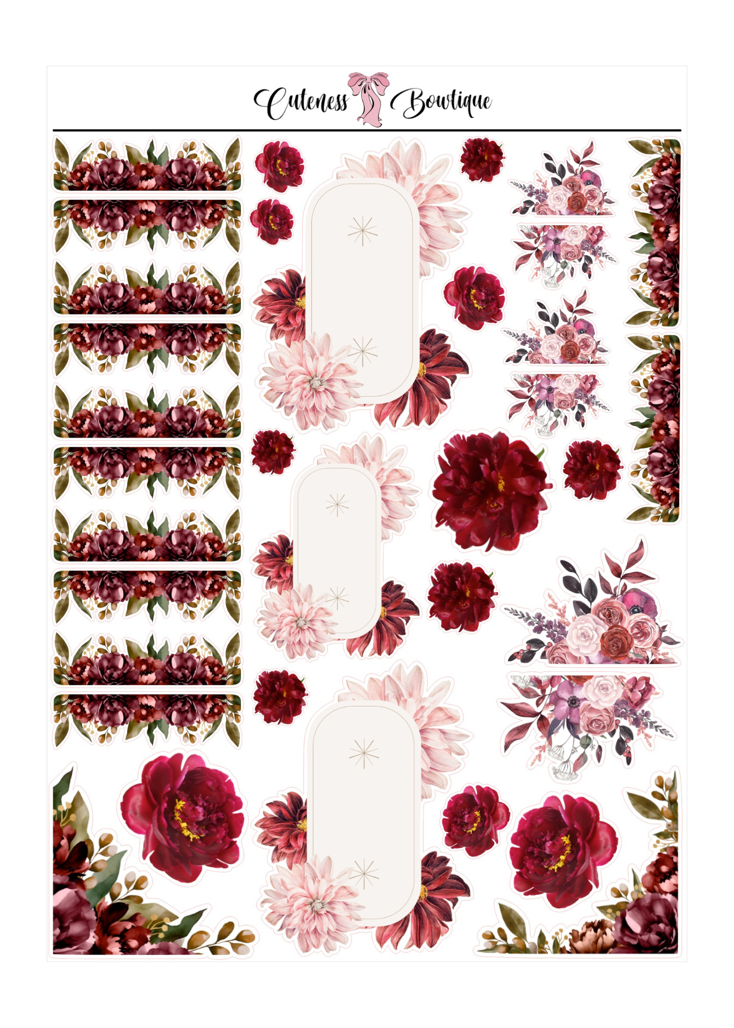 The Cuteness Journaling  Sticker Sheet | Cuteness Planner Stickers for Agendas, Planners, Notebooks, Dividers |