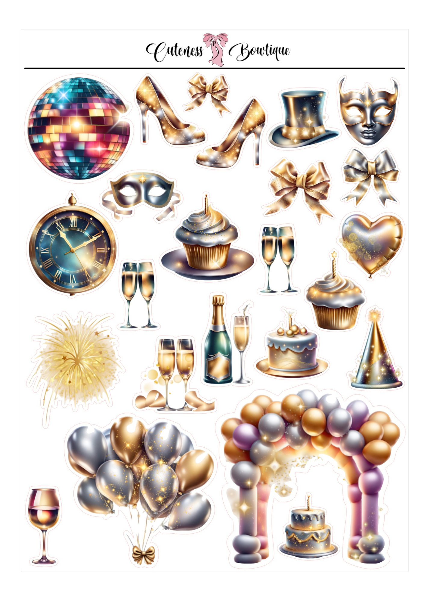 The Cuteness Journaling  Sticker Sheet | Cuteness Planner Stickers for Agendas, Planners, Notebooks, Dividers | NAVY NEW YEARS 2026