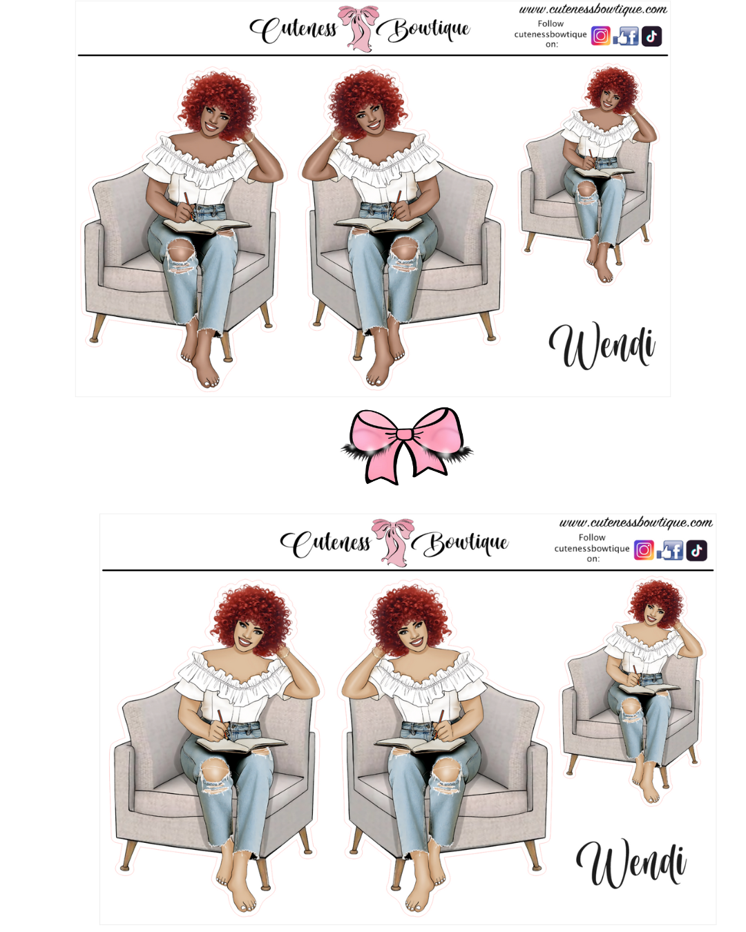 The  CUSTOM Cuteness Doll Collection Sticker Sheet | Cuteness Planner Stickers for Agendas, Planners, Notebooks, Dividers | WENDI