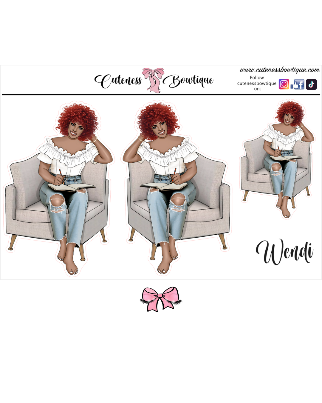 The  CUSTOM Cuteness Doll Collection Sticker Sheet | Cuteness Planner Stickers for Agendas, Planners, Notebooks, Dividers | WENDI