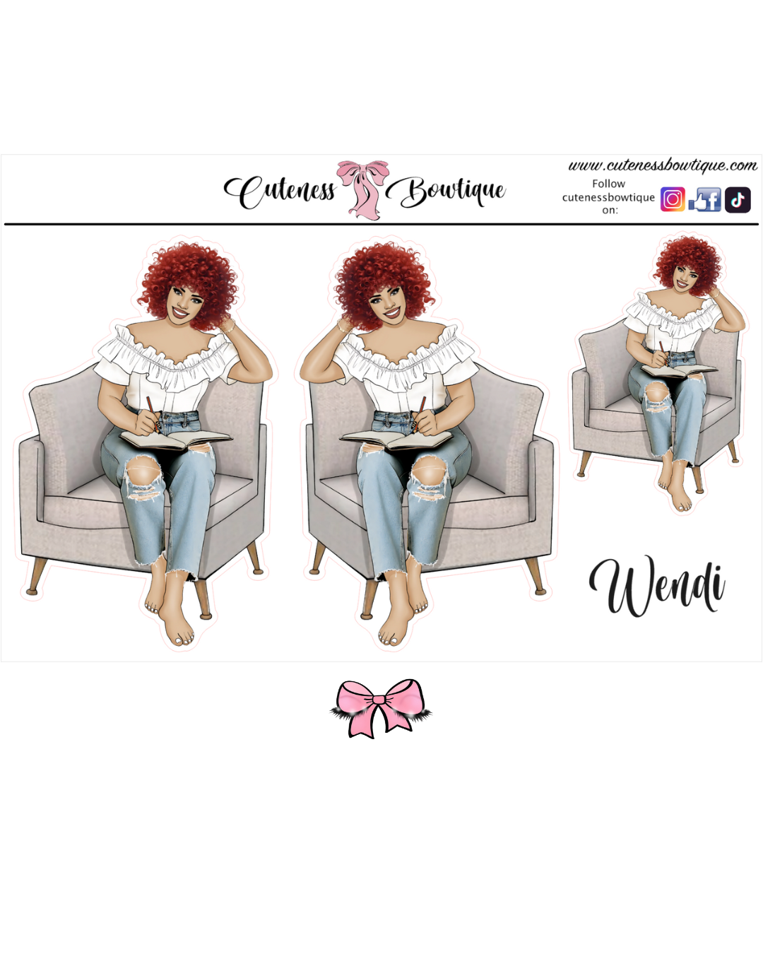 The  CUSTOM Cuteness Doll Collection Sticker Sheet | Cuteness Planner Stickers for Agendas, Planners, Notebooks, Dividers | WENDI
