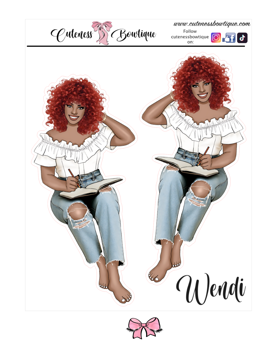 The  CUSTOM Cuteness Doll Collection Sticker Sheet | Cuteness Planner Stickers for Agendas, Planners, Notebooks, Dividers | WENDI