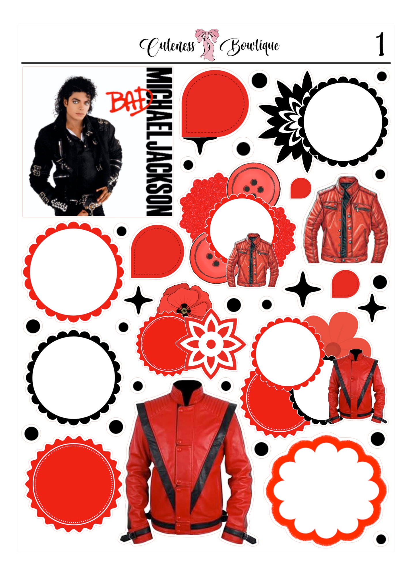 The Cuteness CUSTOM Doll Collection Sticker Sheet | Cuteness Planner Stickers for Agendas, Planners, Notebooks, Dividers | MICHAEL JACKSON WHO'S BAD COLLECTION