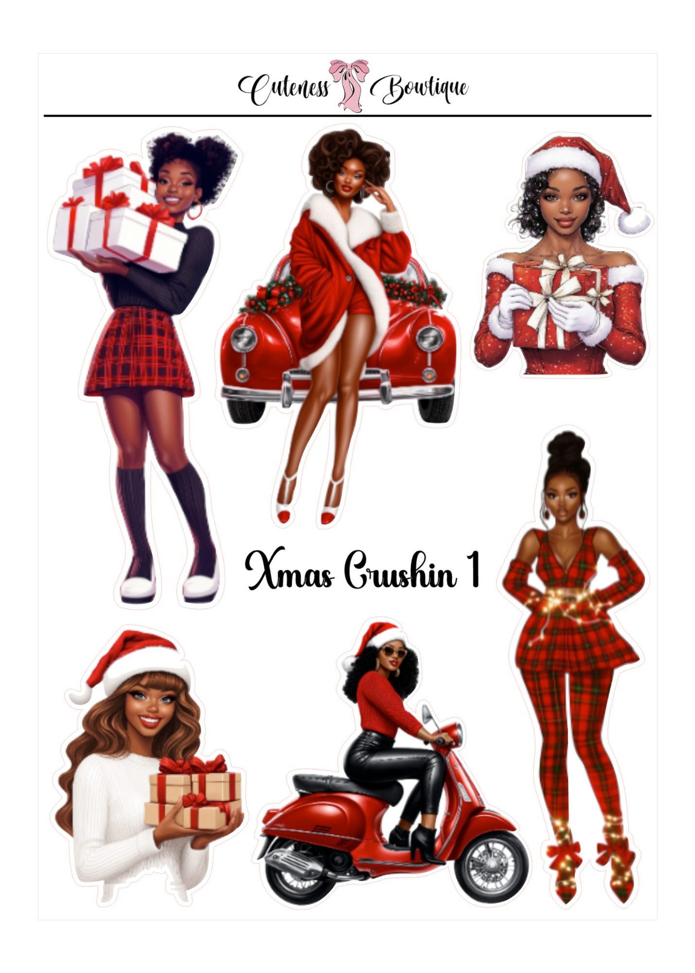 The Cuteness Doll Collection Sticker Sheet | Cuteness Planner Stickers for Agendas, Planners, Notebooks, Dividers | XMAS CRUSHIN 1-3