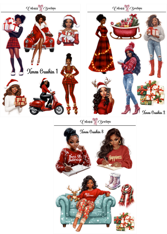 The Cuteness Doll Collection Sticker Sheet | Cuteness Planner Stickers for Agendas, Planners, Notebooks, Dividers | XMAS CRUSHIN 1-3