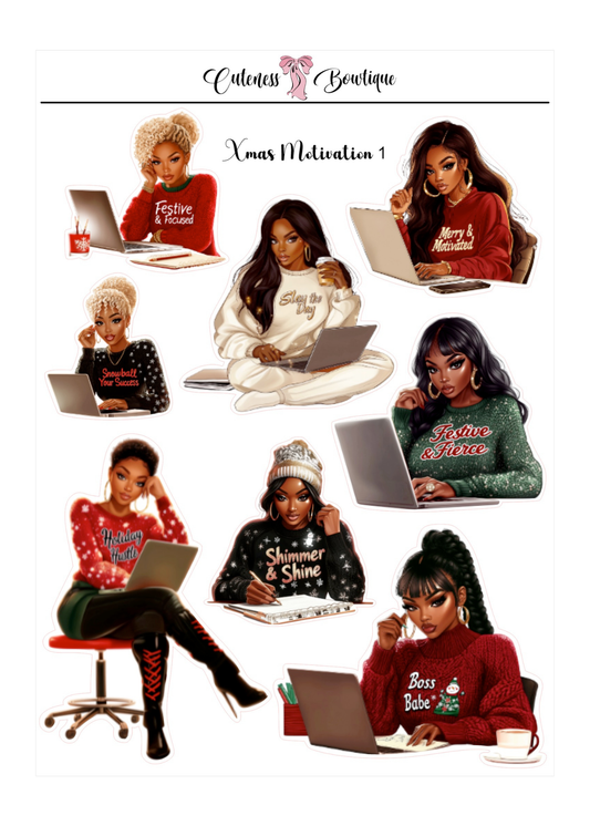 The Cuteness Doll Collection Sticker Sheet | Cuteness Planner Stickers for Agendas, Planners, Notebooks, Dividers | XMAS MOTIVATION