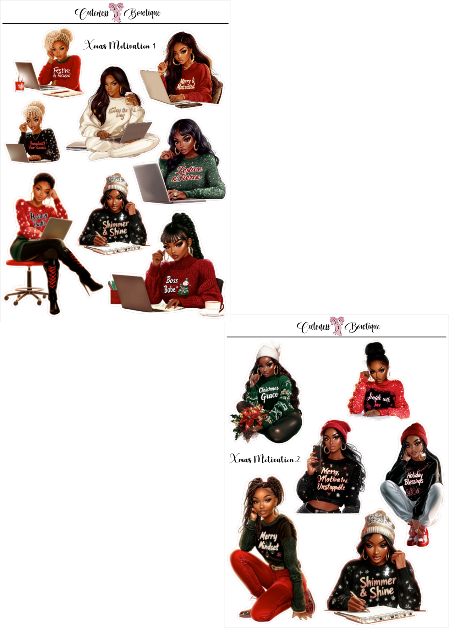 The Cuteness Doll Collection Sticker Sheet | Cuteness Planner Stickers for Agendas, Planners, Notebooks, Dividers | XMAS MOTIVATION