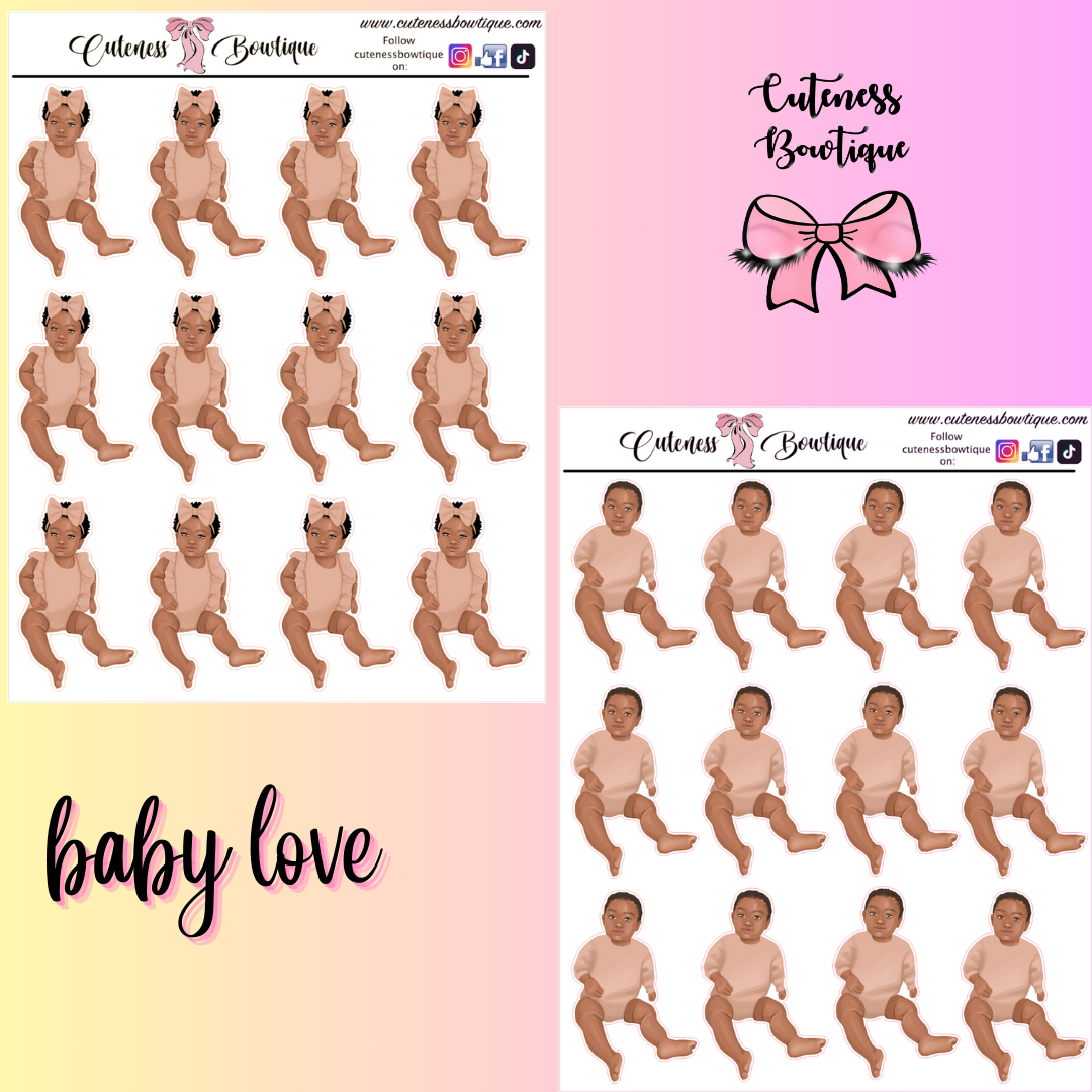 The Cuteness Doll Collection Sticker Sheet | Cuteness Planner Stickers for Agendas, Planners, Notebooks, Dividers | BABY LOVE TAN