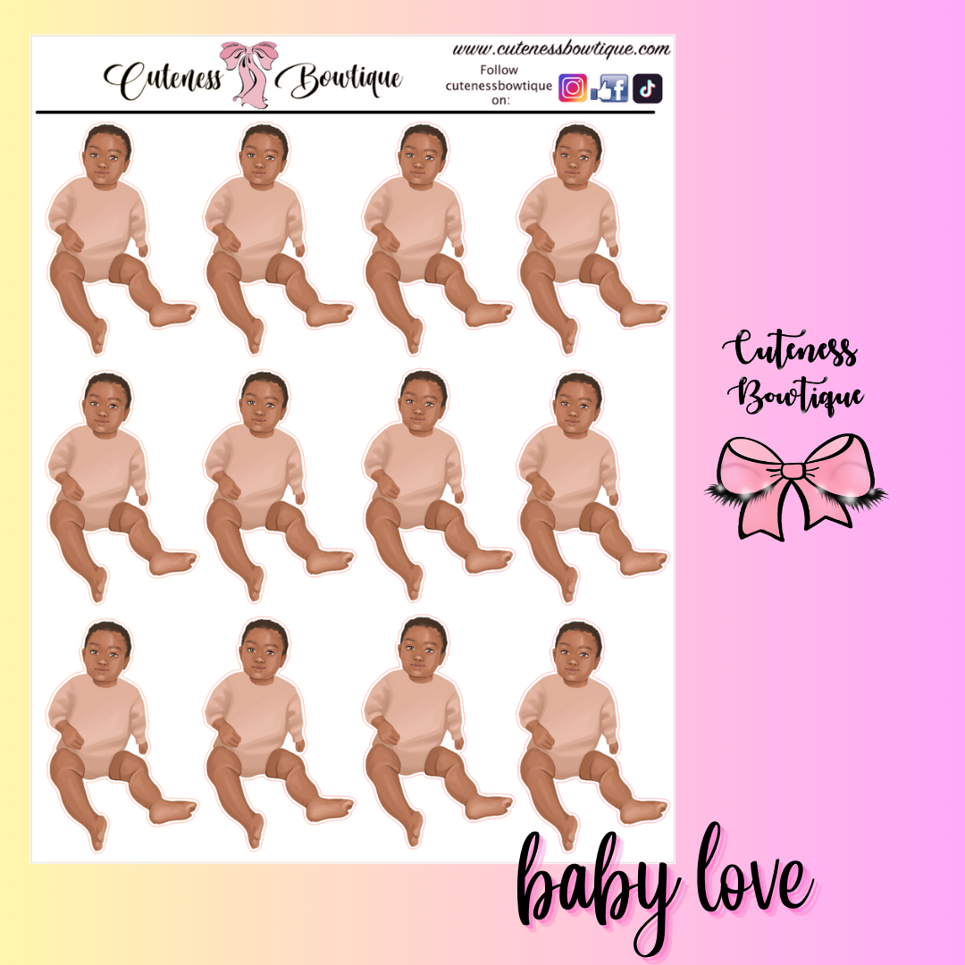 The Cuteness Doll Collection Sticker Sheet | Cuteness Planner Stickers for Agendas, Planners, Notebooks, Dividers | BABY LOVE TAN