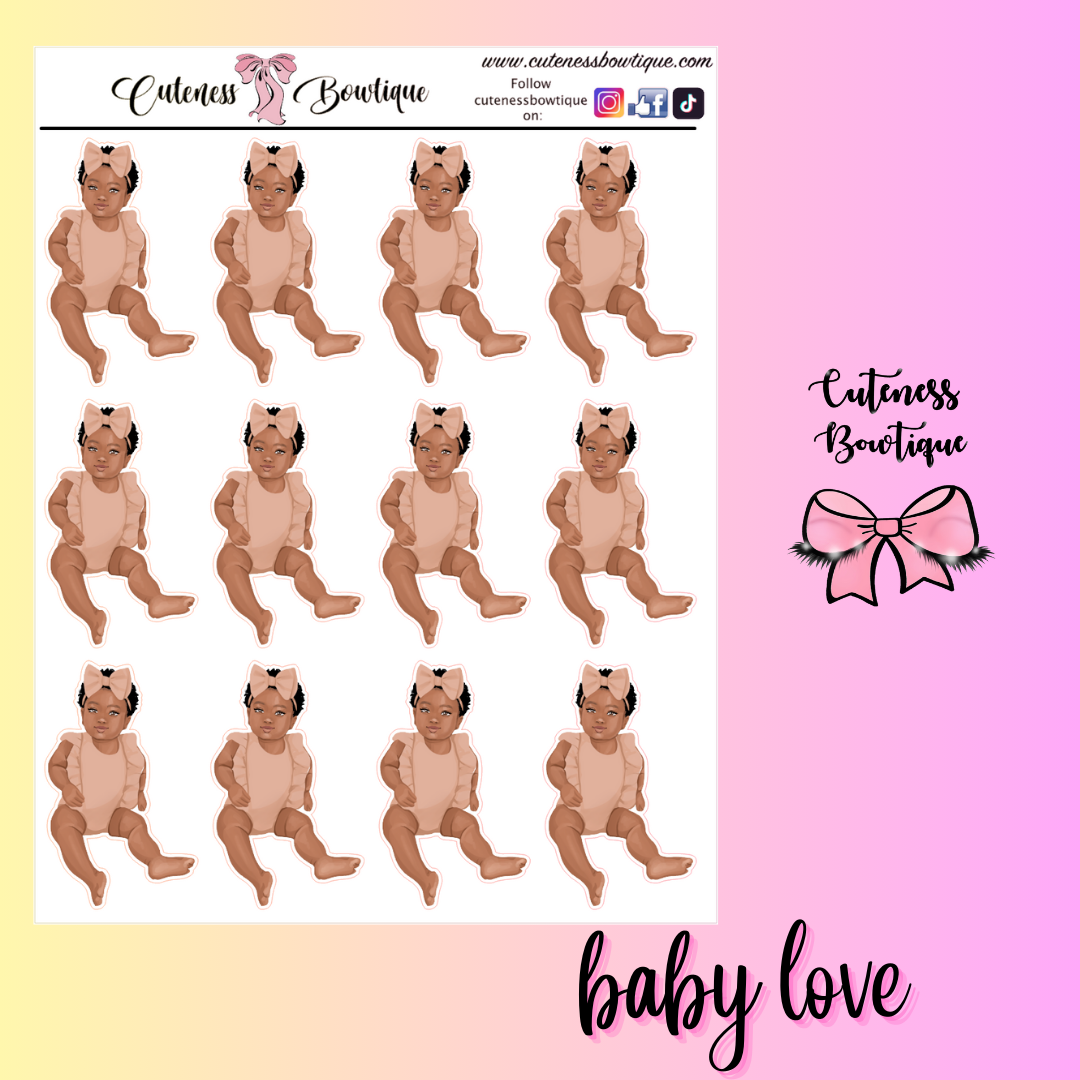 The Cuteness Doll Collection Sticker Sheet | Cuteness Planner Stickers for Agendas, Planners, Notebooks, Dividers | BABY LOVE TAN