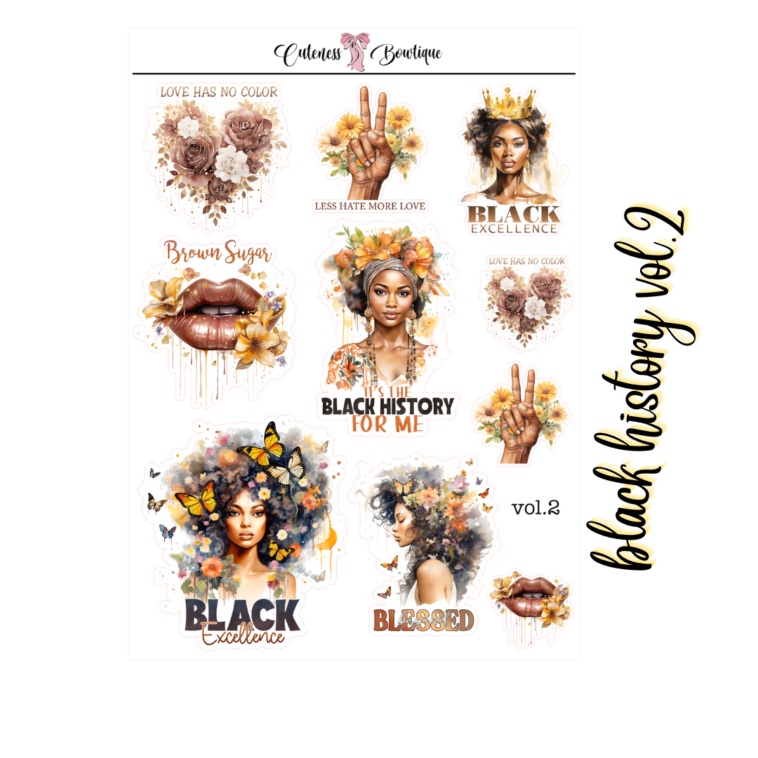 The Cuteness Doll Collection Sticker Sheet | Cuteness Planner Stickers for Agendas, Planners, Notebooks, Dividers | BLACK HISTORY VOL. 1 &2