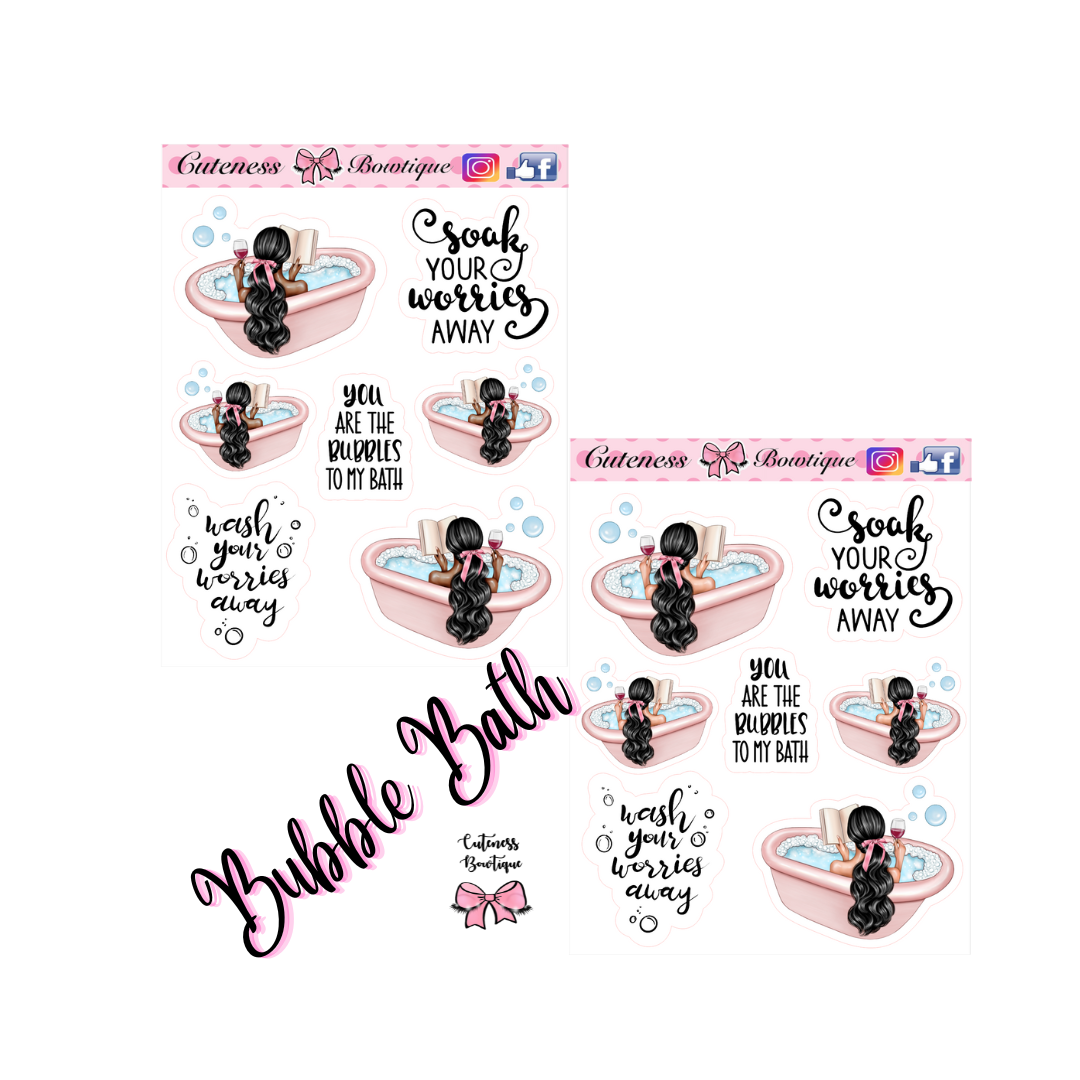 The Cuteness Doll Collection Sticker Sheet | Cuteness Planner Stickers for Agendas, Planners, Notebooks, Dividers | BUBBLE BATH