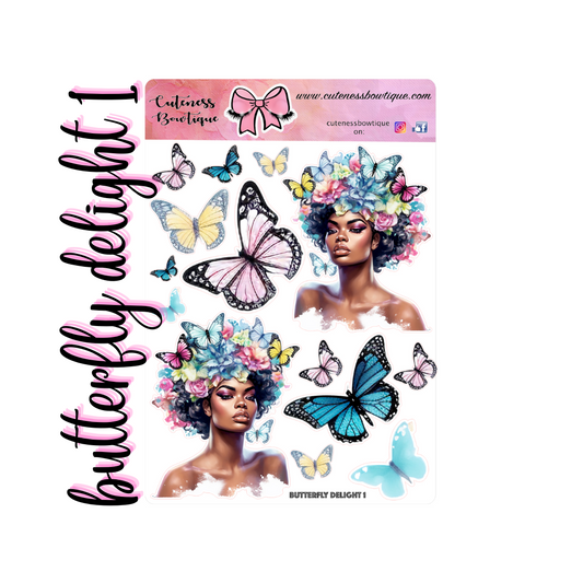 The Cuteness Doll Collection Sticker Sheet | Cuteness Planner Stickers for Agendas, Planners, Notebooks, Dividers | BUTTERFLY DELIGHT 1