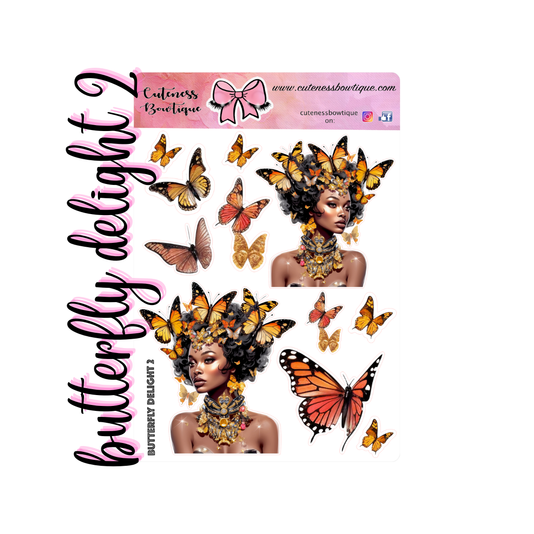 The Cuteness Doll Collection Sticker Sheet | Cuteness Planner Stickers for Agendas, Planners, Notebooks, Dividers | BUTTERFLY DELIGHT 2