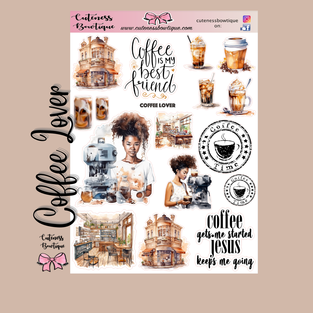 The Deco Elements Collection Sticker Sheet | Cuteness Planner Stickers for Agendas, Planners, Notebooks, Dividers | COFFEE LOVER