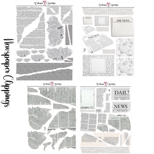 The Cuteness Journaling  Sticker Sheet | Cuteness Planner Stickers for Agendas, Planners, Notebooks, Dividers | NEWSPAPER CLIPPINGS