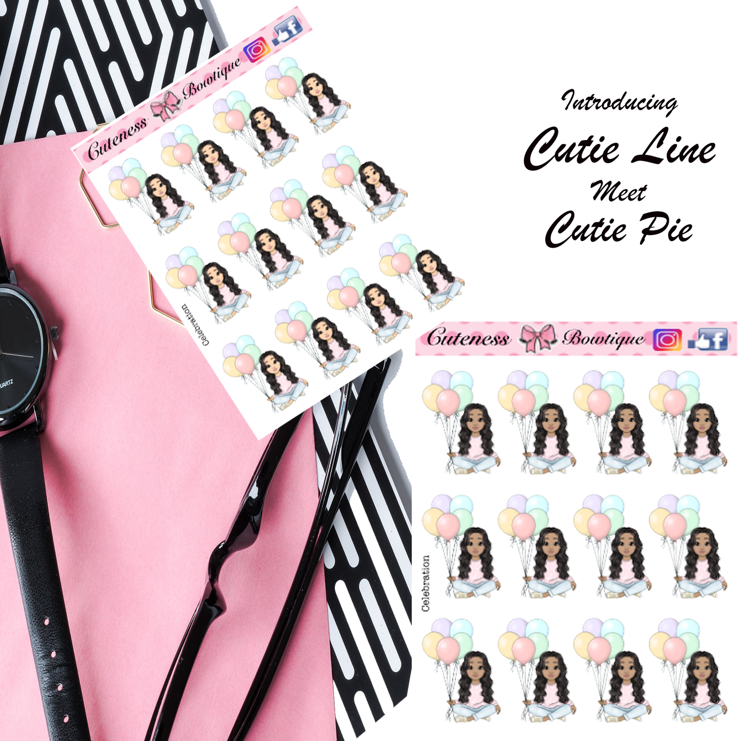 The Cutie Line Icon Sticker Sheet | Cuteness Planner Stickers for Agendas, Planners, Notebooks, Dividers | CELEBRATION
